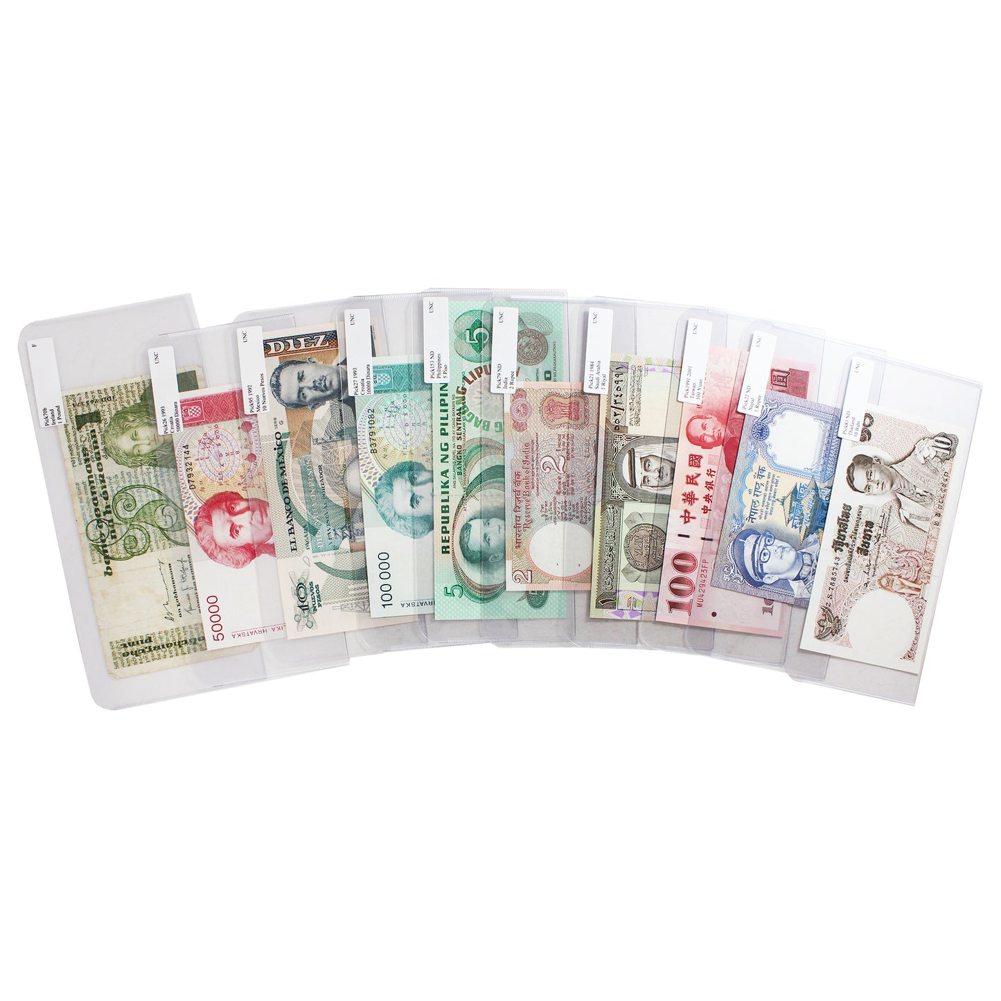 Lot of 10x World Notes, Various Denominations, F to UNC, 10Pcs.