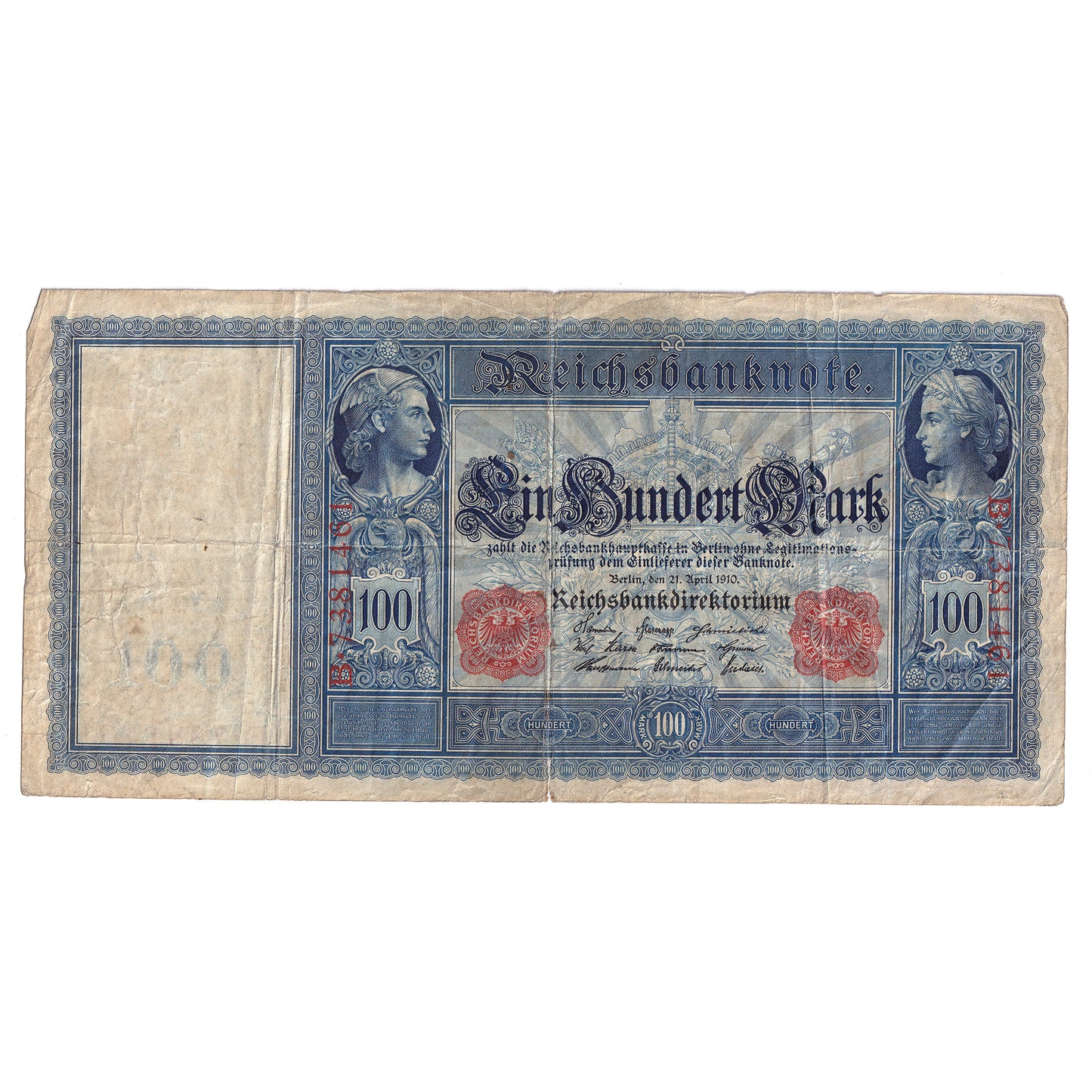 Germany 1910 Pick #42 100 Mark Red Seal Note, F (Impaired)