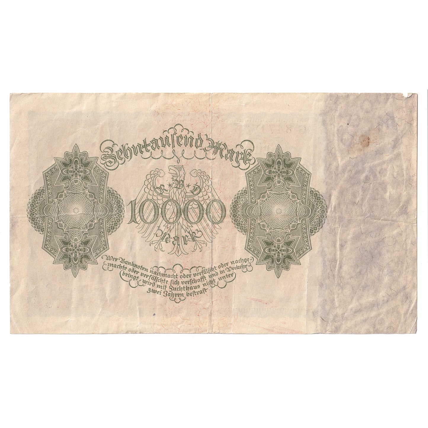 Germany 1922 Pick #71 10,000 Mark, VF-EF (Tears)