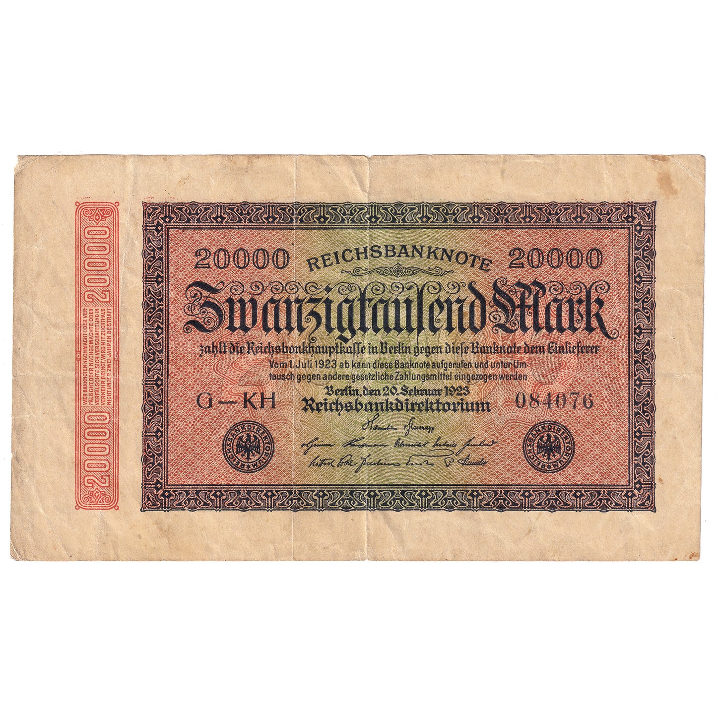 Germany 1923 Pick #85a 20,000 Mark, VF-EF (Impaired)