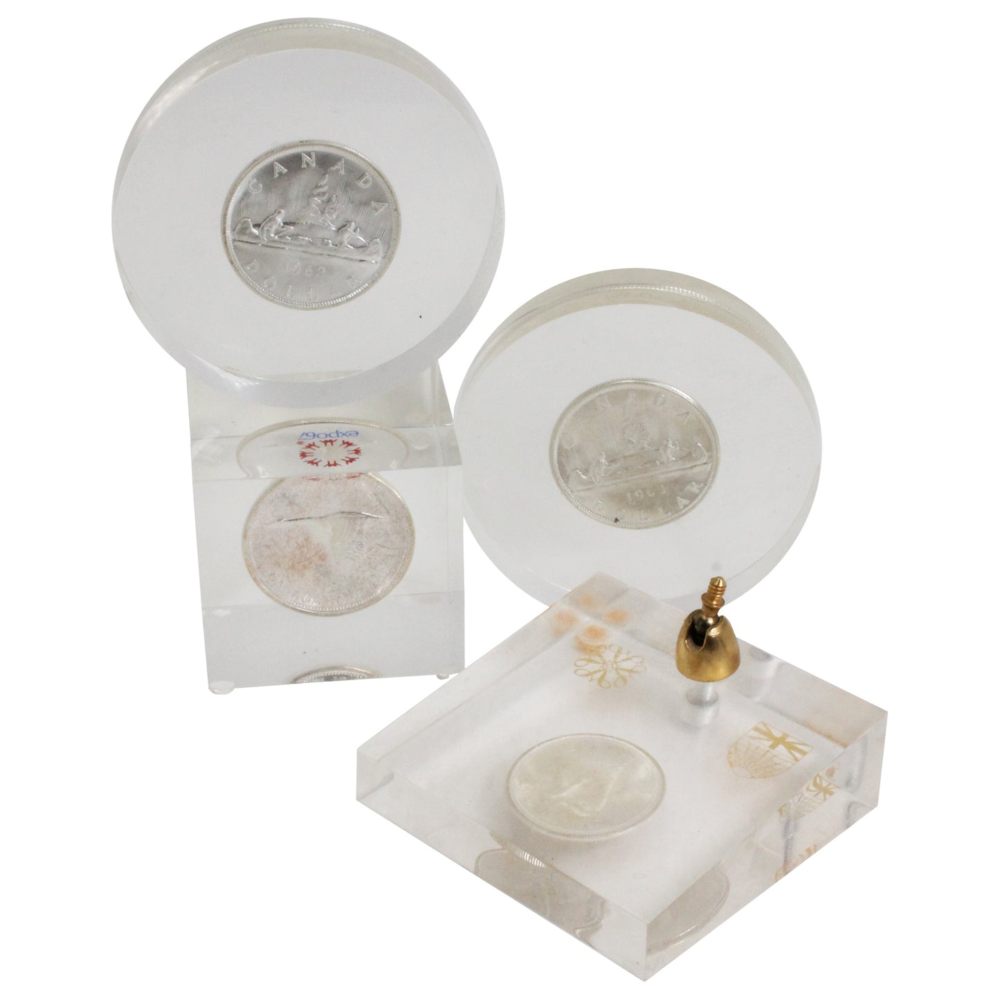 Lot of 4x Canada Decimal Coins in Lucite Display, 4Pcs. (Impaired)