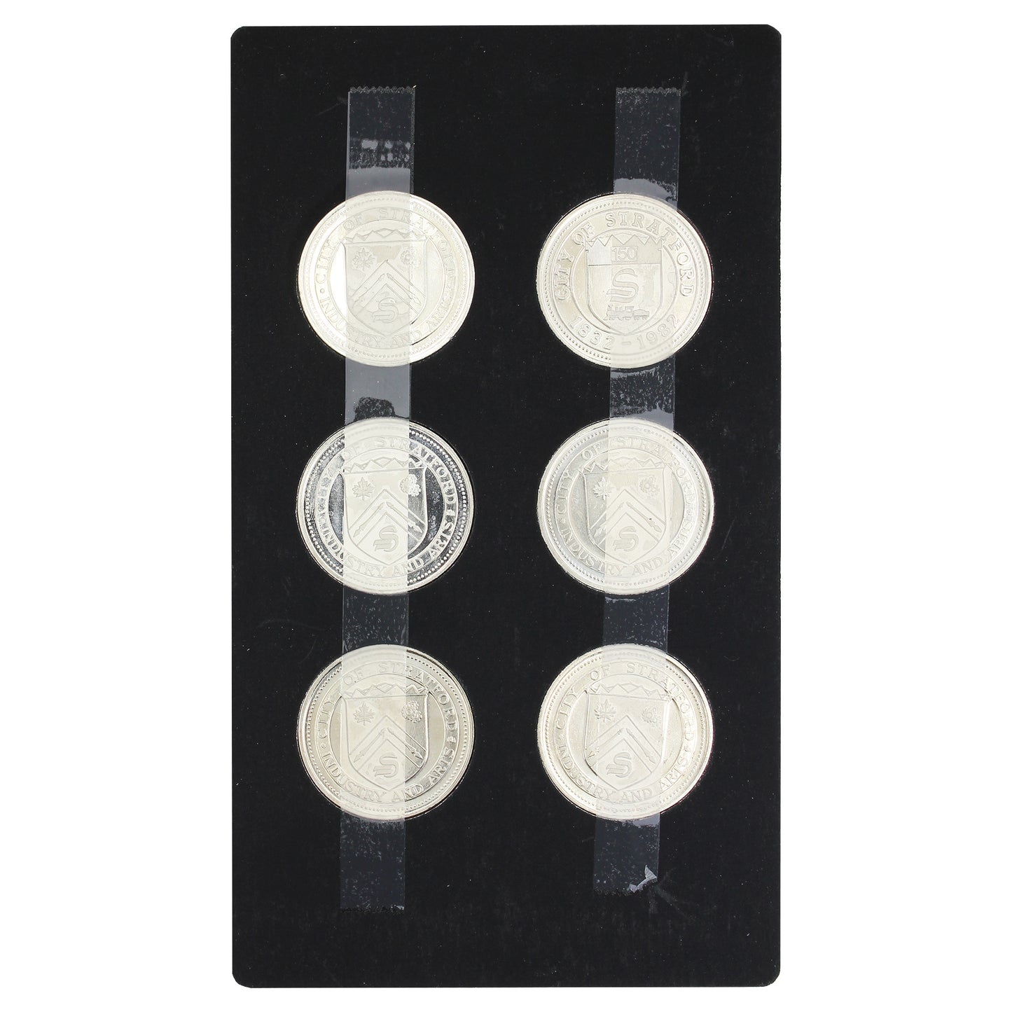 1982-1987 Stratford, Ont. 6-Trade Dollar Token Set in Card (Scratched)