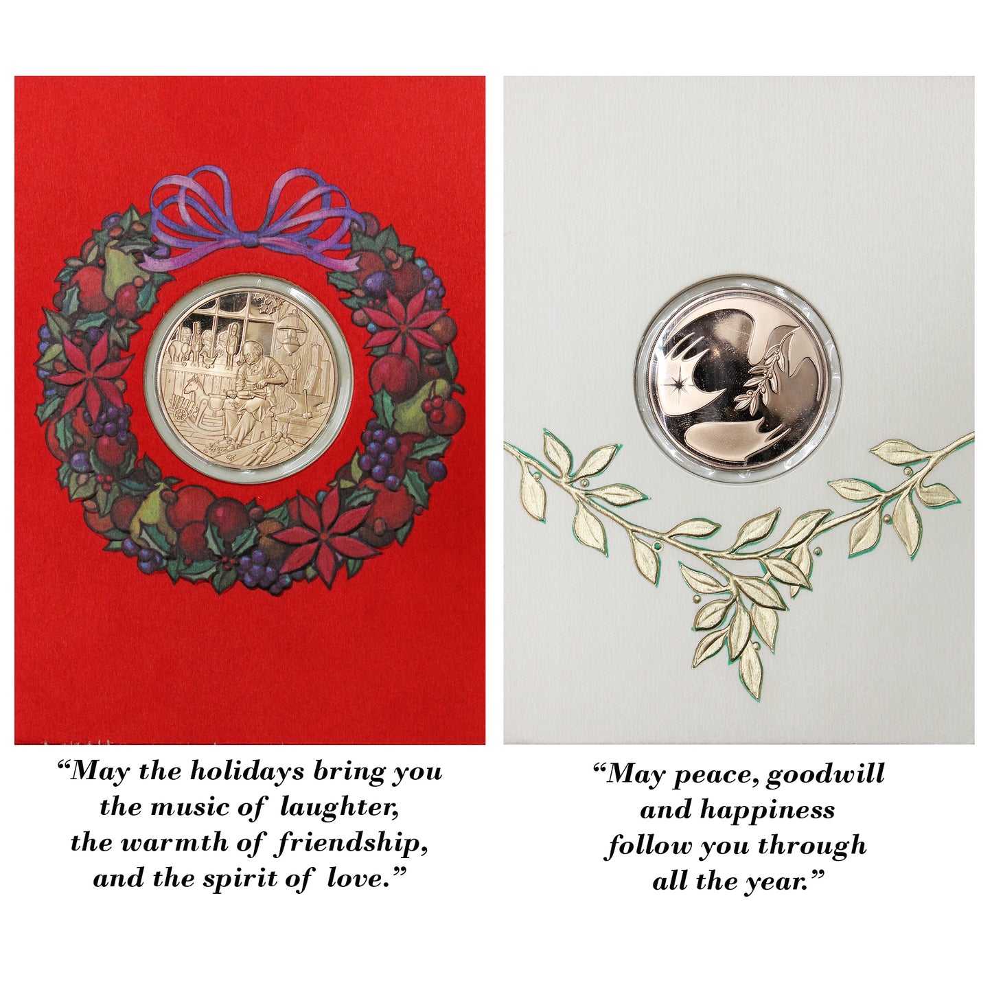 Lot of 4x 1976 Franklin Mint Holiday Greetings Cards W/Medallions in Album