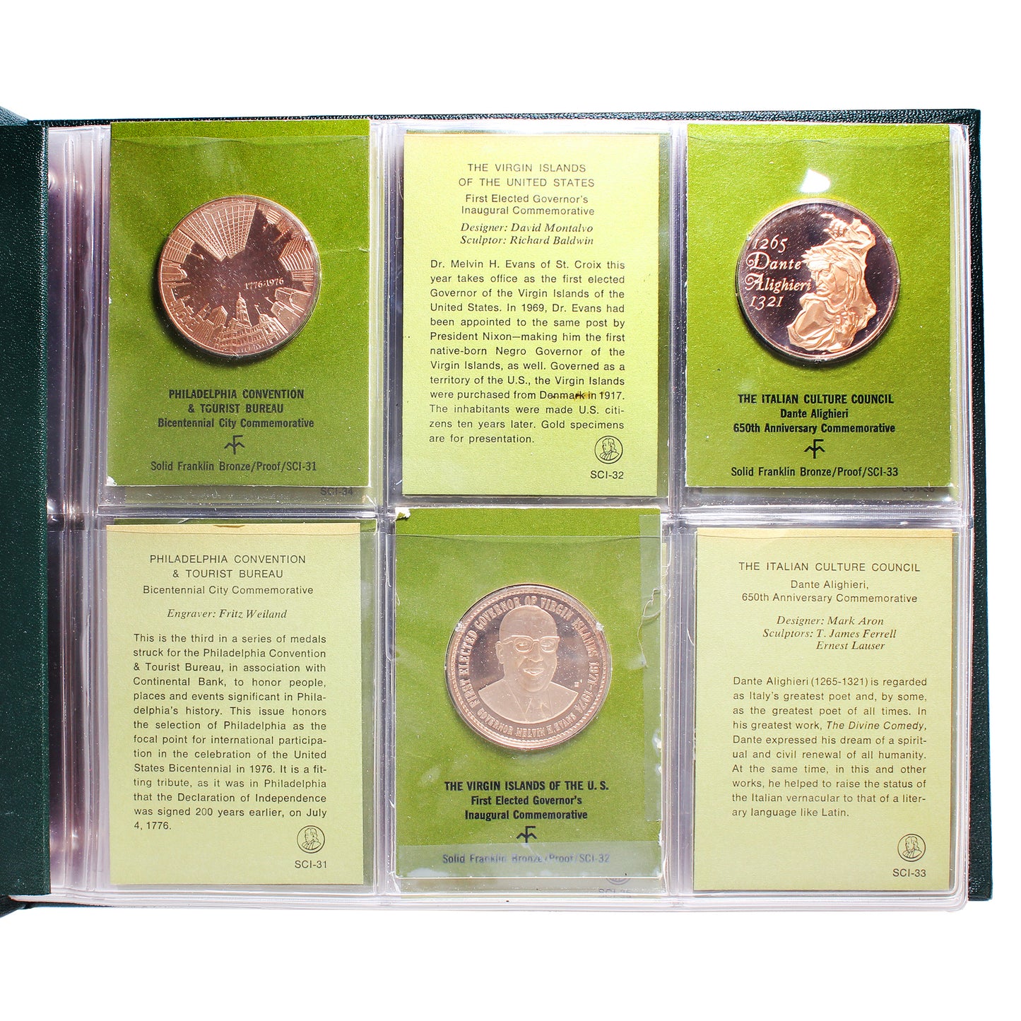 1971 Franklin Mint Special Commemorative First Edition Bronze Proof Medallions in Album