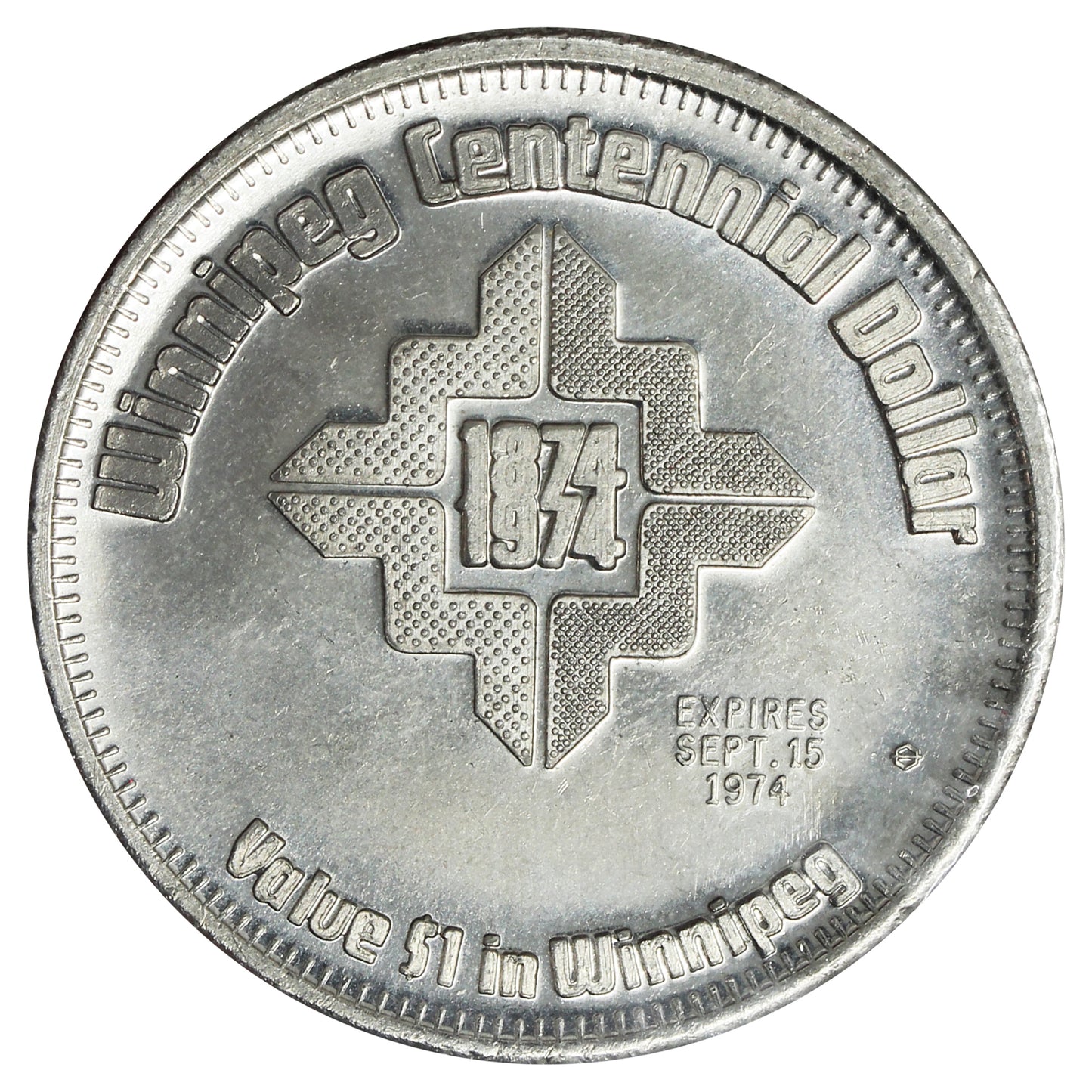 1974 Winnipeg, MB Centennial Non Privy Dollar Token