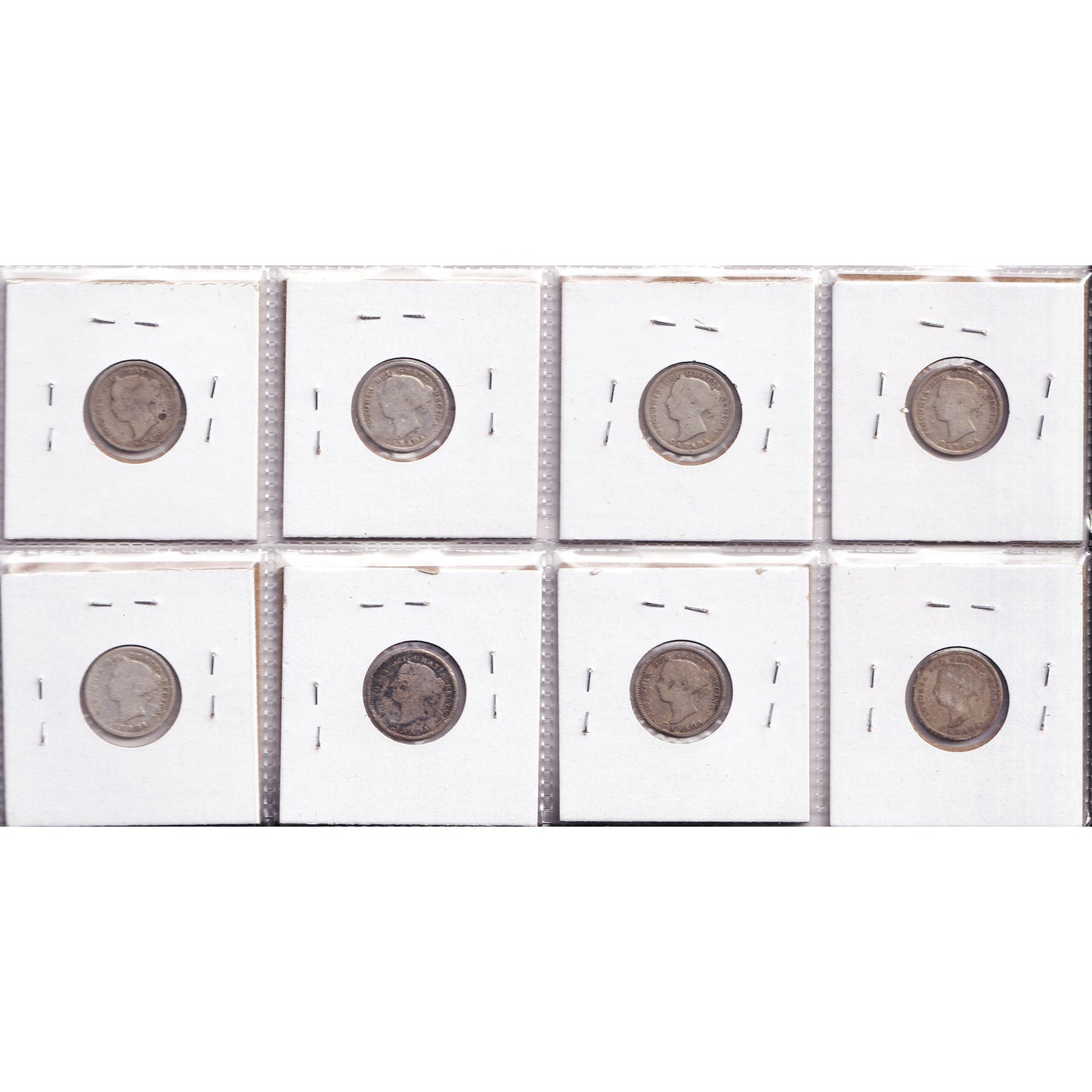 Lot of 8x 1874H-1898 Canada 10-cents, All G, 8Pcs. (Impaired)