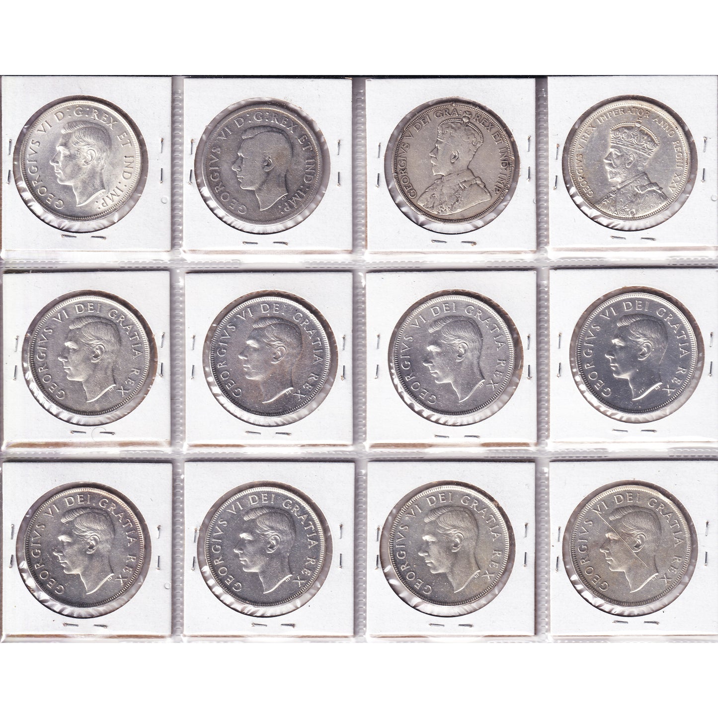 Lot of 12x 1935-1952 Canada Dollar, G to UNC+, 12Pcs. (Impaired)