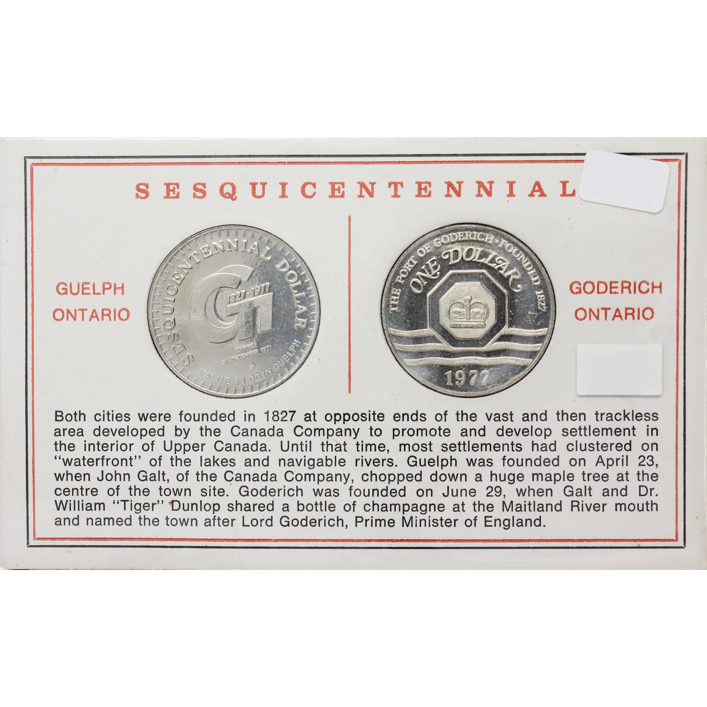 Pair of 1977 Guelph & Goderich Sesquicentennial Dollars, 2Pcs in Card
