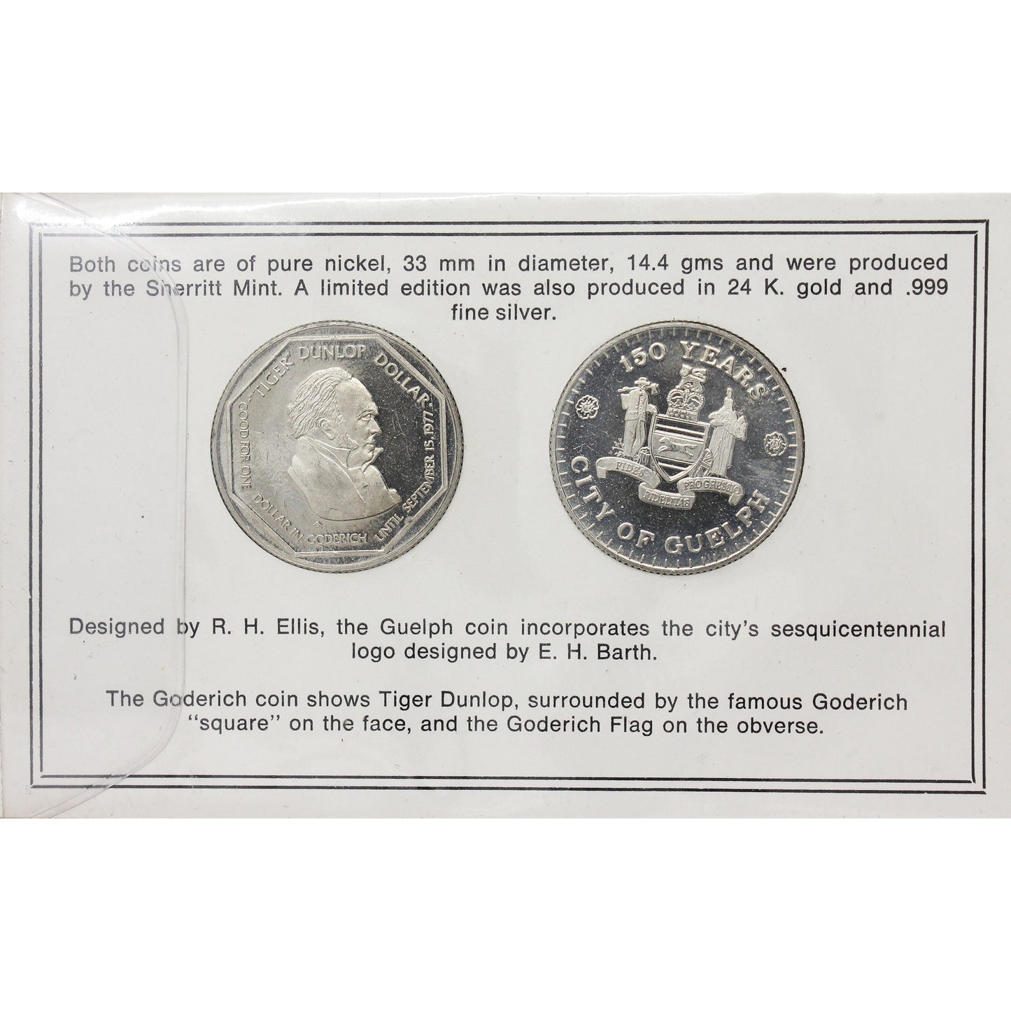 Pair of 1977 Guelph & Goderich Sesquicentennial Dollars, 2Pcs in Card