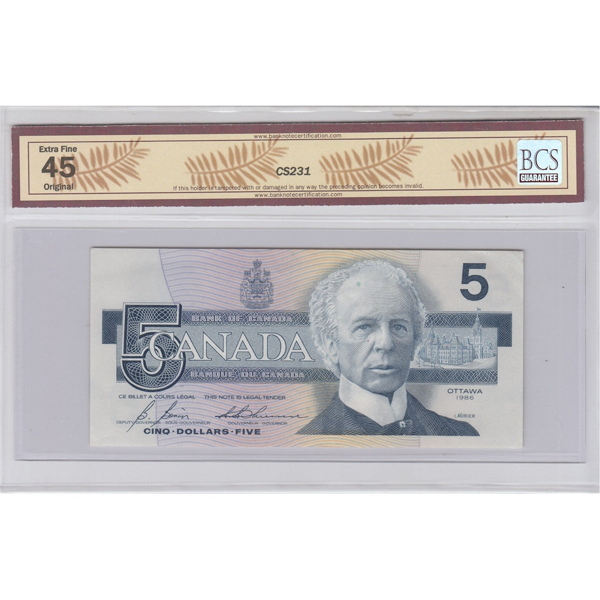 BC-56c 1986 Canada $5 Bonin-Thiessen, Changeover, GNY, BCS Certified EF45 Original