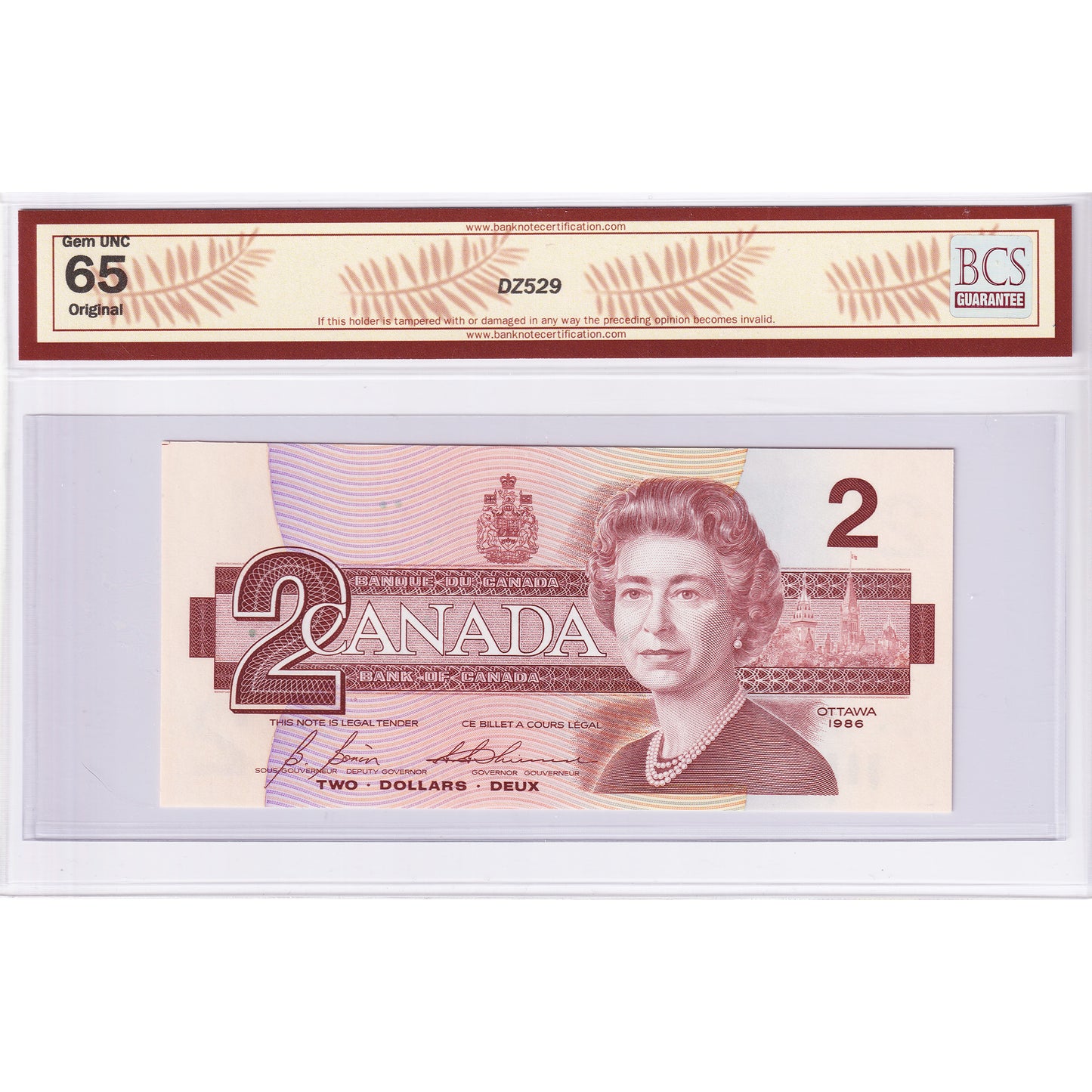BC-55c-i 1986 Canada $2 Bonin-Thiessen, EGS BCS Certified GUNC65 Original