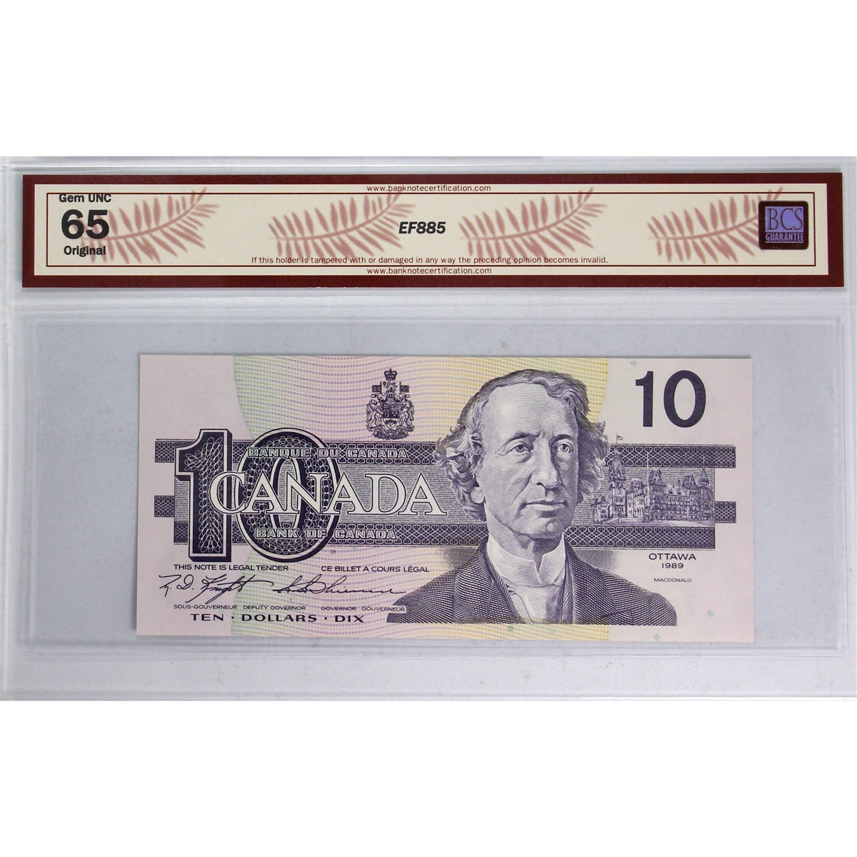 BC-57c 1989 Canada $10 Knight-Thiessen, Changeover, BEF BCS Certified GUNC65 Original