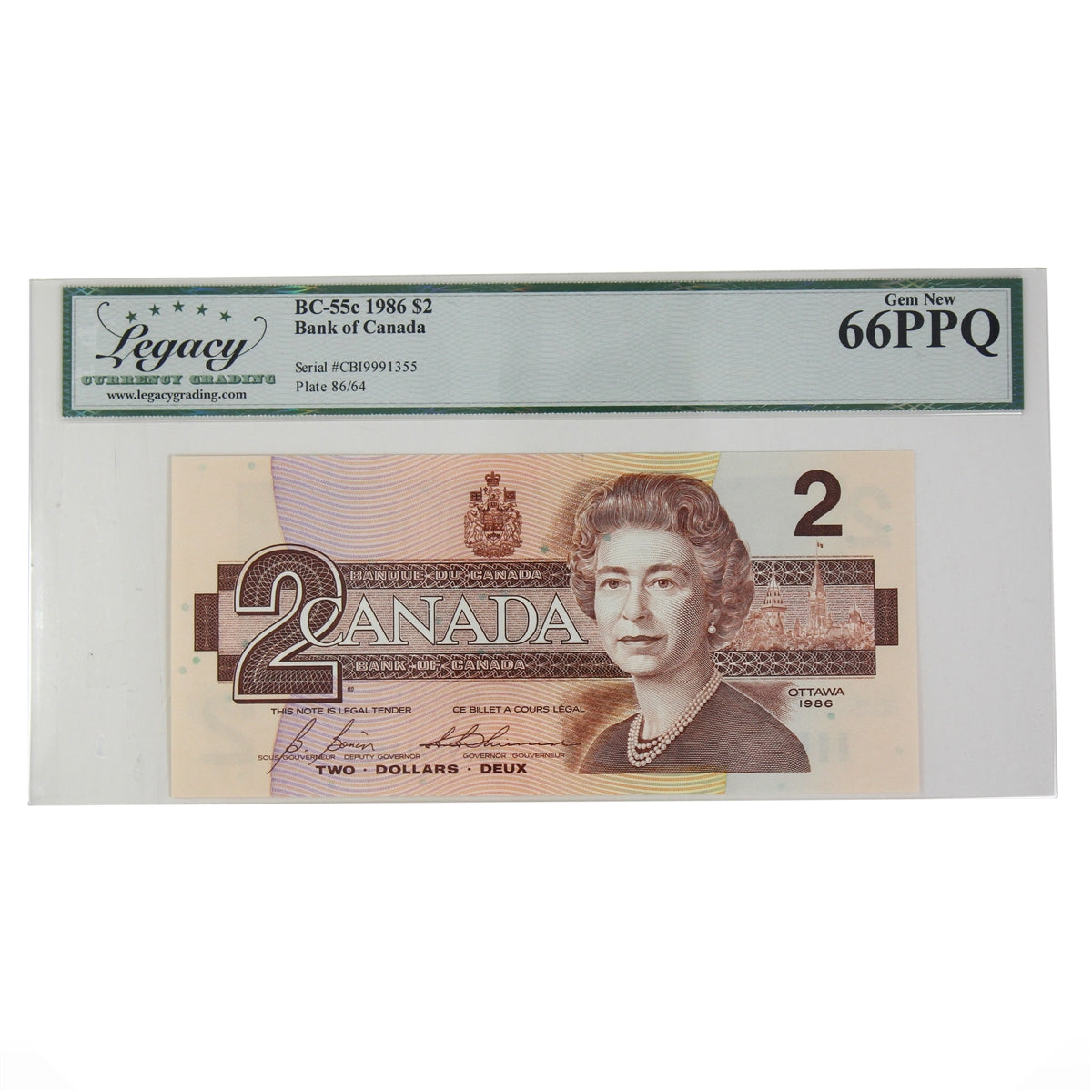 BC-55c 1986 Canada $2 Bonin-Thiessen, CBI Legacy Certified GUNC66 PPQ
