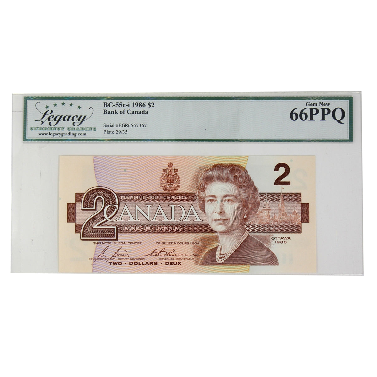 BC-55c-i 1986 Canada $2 Bonin-Thiessen, EGR Legacy Certified GUNC66 PPQ