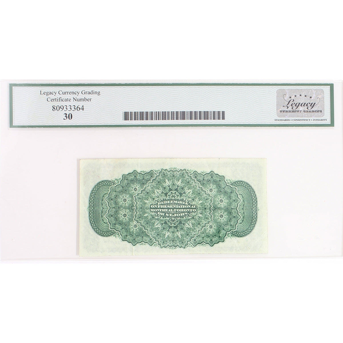 DC-1c 1870 Dominion 25-cent Shinplaster, D-H, Plain Series, Legacy Certified VF30