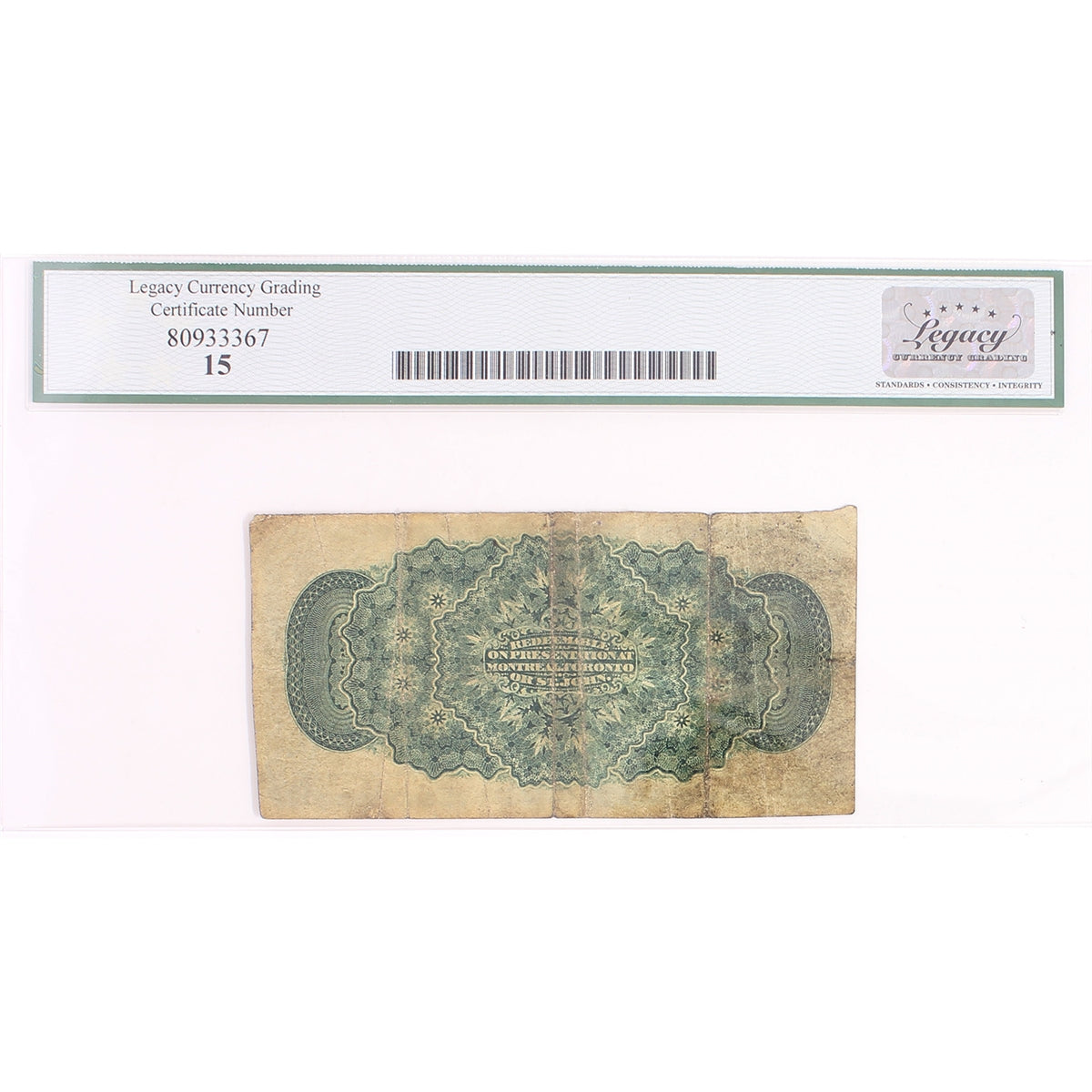 DC-1c 1870 Dominion 25-cent Shinplaster, D-H, Plain Series, Legacy Certified F15