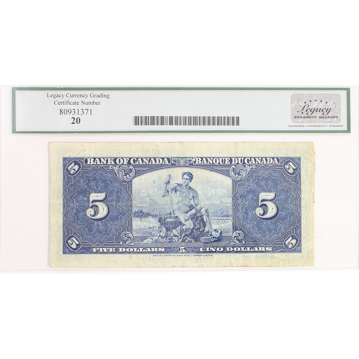 BC-23a 1937 Canada $5 Osborne-Towers, A/C, Legacy Certified VF20