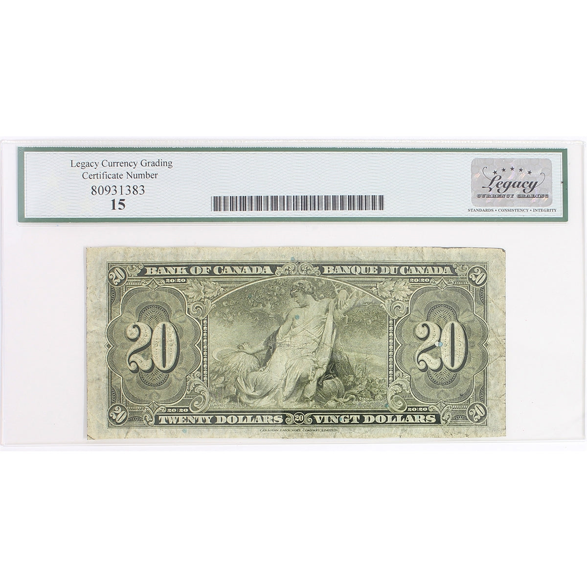 BC-25a 1937 Canada $20 Osborne-Towers, A/E, Legacy Certified F15