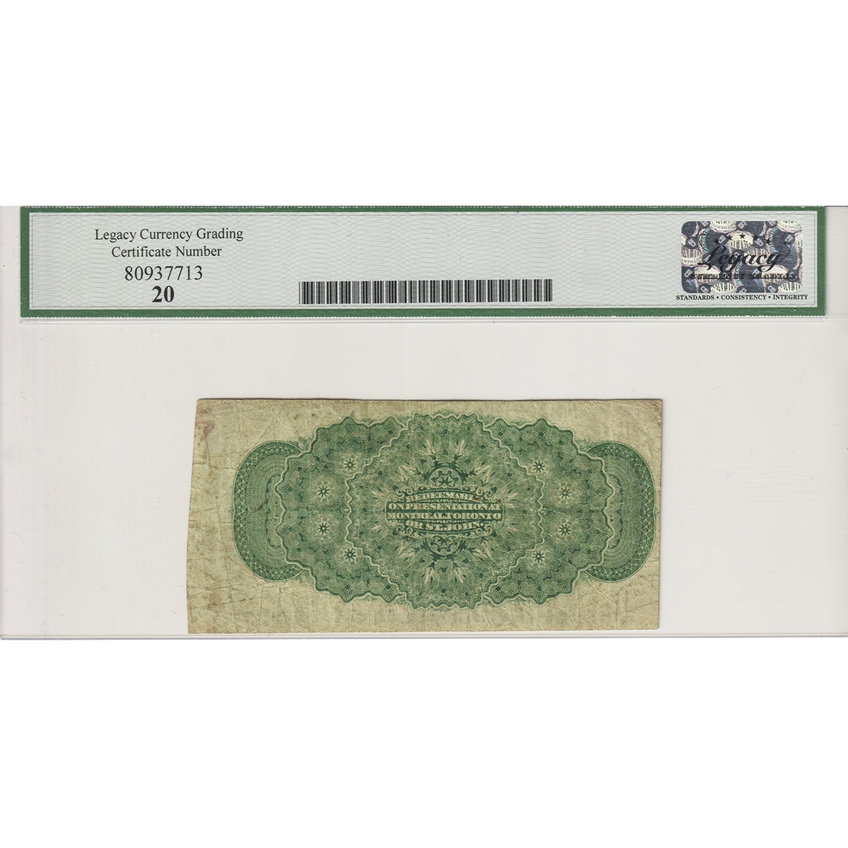 DC-1b 1870B Dominion 25-cent Shinplaster Dickinson-Harington, Large B, Legacy Cert. VF20