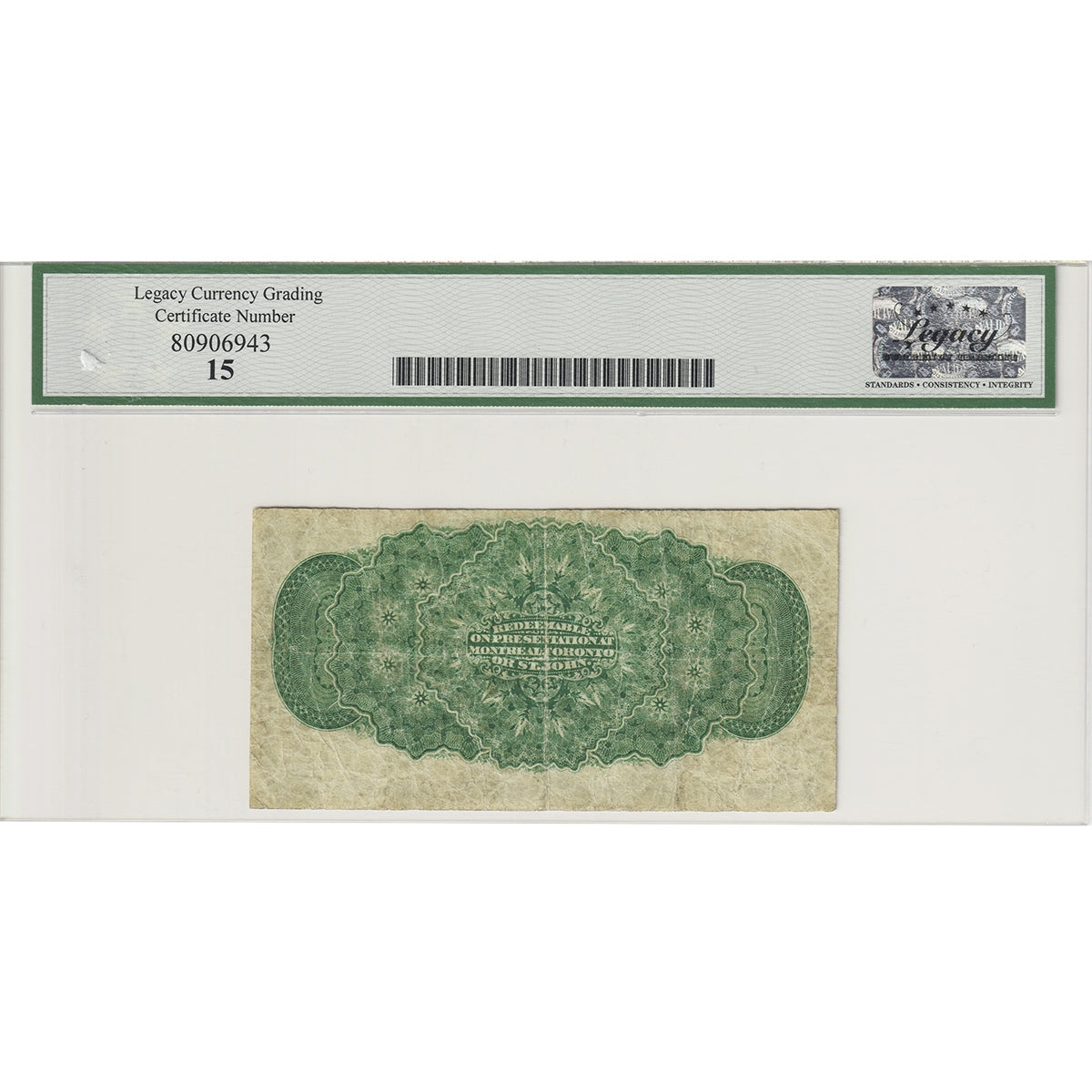 DC-1b 1870B Dominion 25-cent Shinplaster Dickinson-Harington, Large B, Legacy Cert. F15