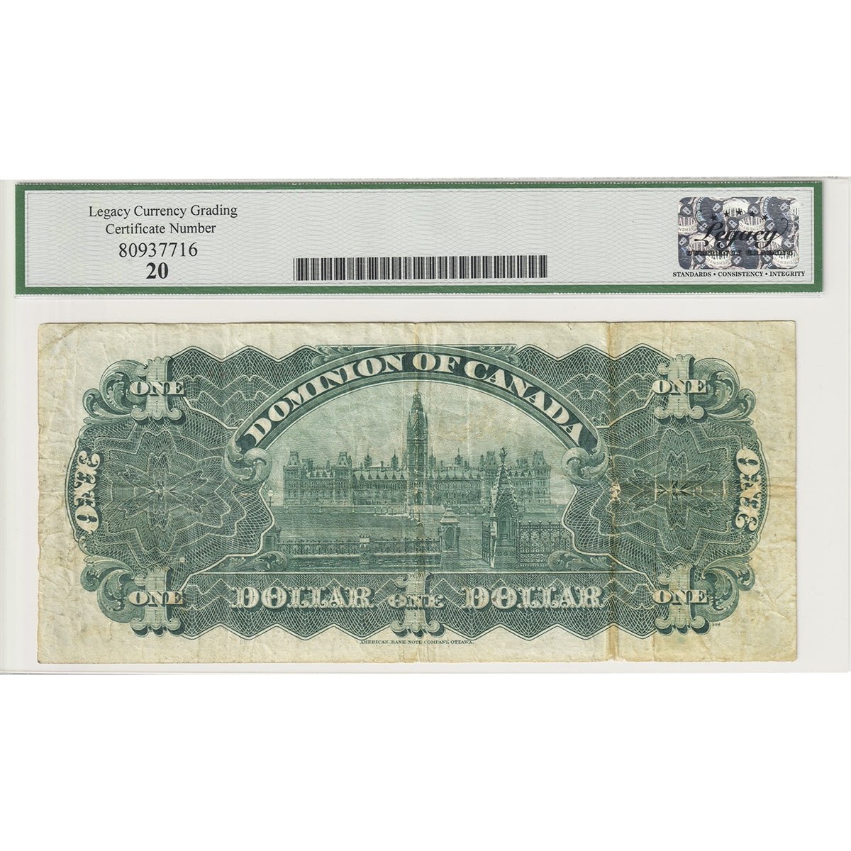 DC-18c 1911J Dominion $1 Various-Boville, Green Line, Legacy Certified VF20