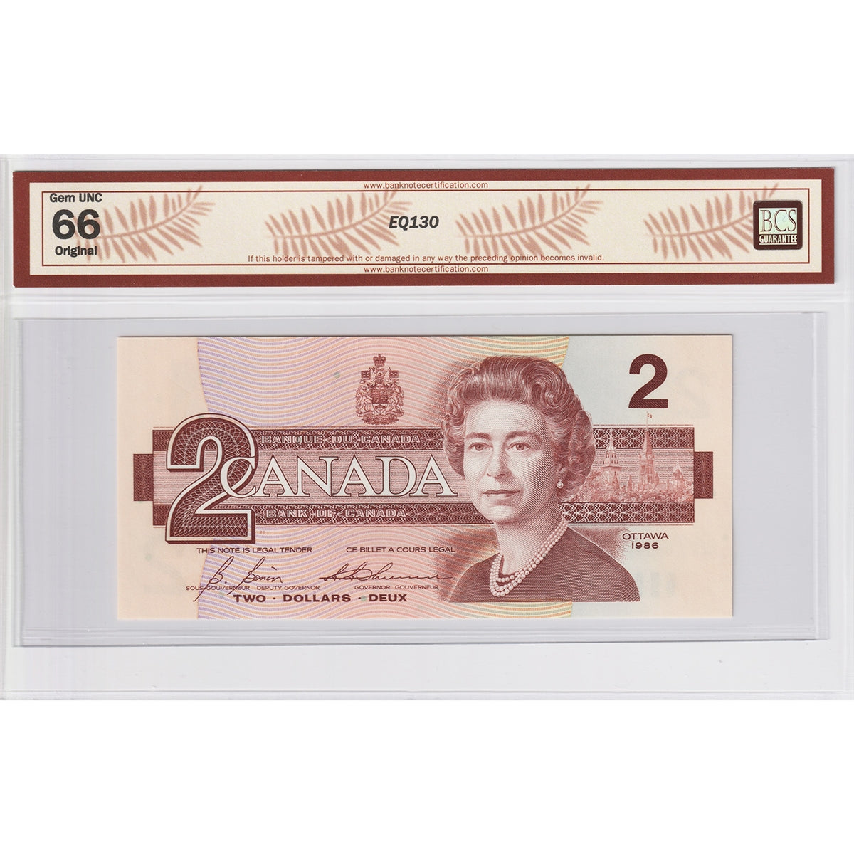 BC-55c-i 1986 Canada $2 Bonin-Thiessen, EGS BCS Certified GUNC66 Original