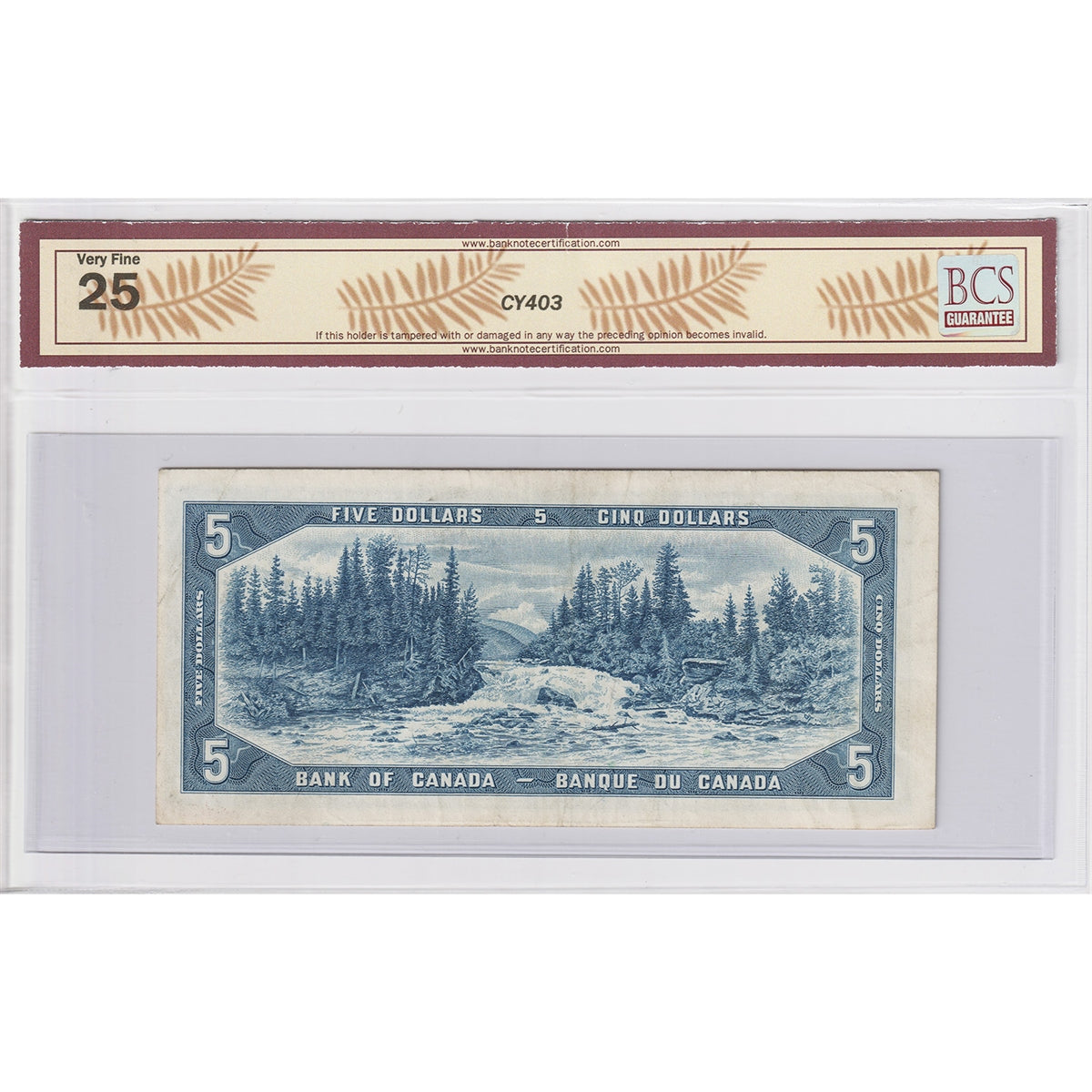 BC-39bA 1954 Canada $5 B-R, Modified Portrait, Replacement, *L/S BCS Certified VF25