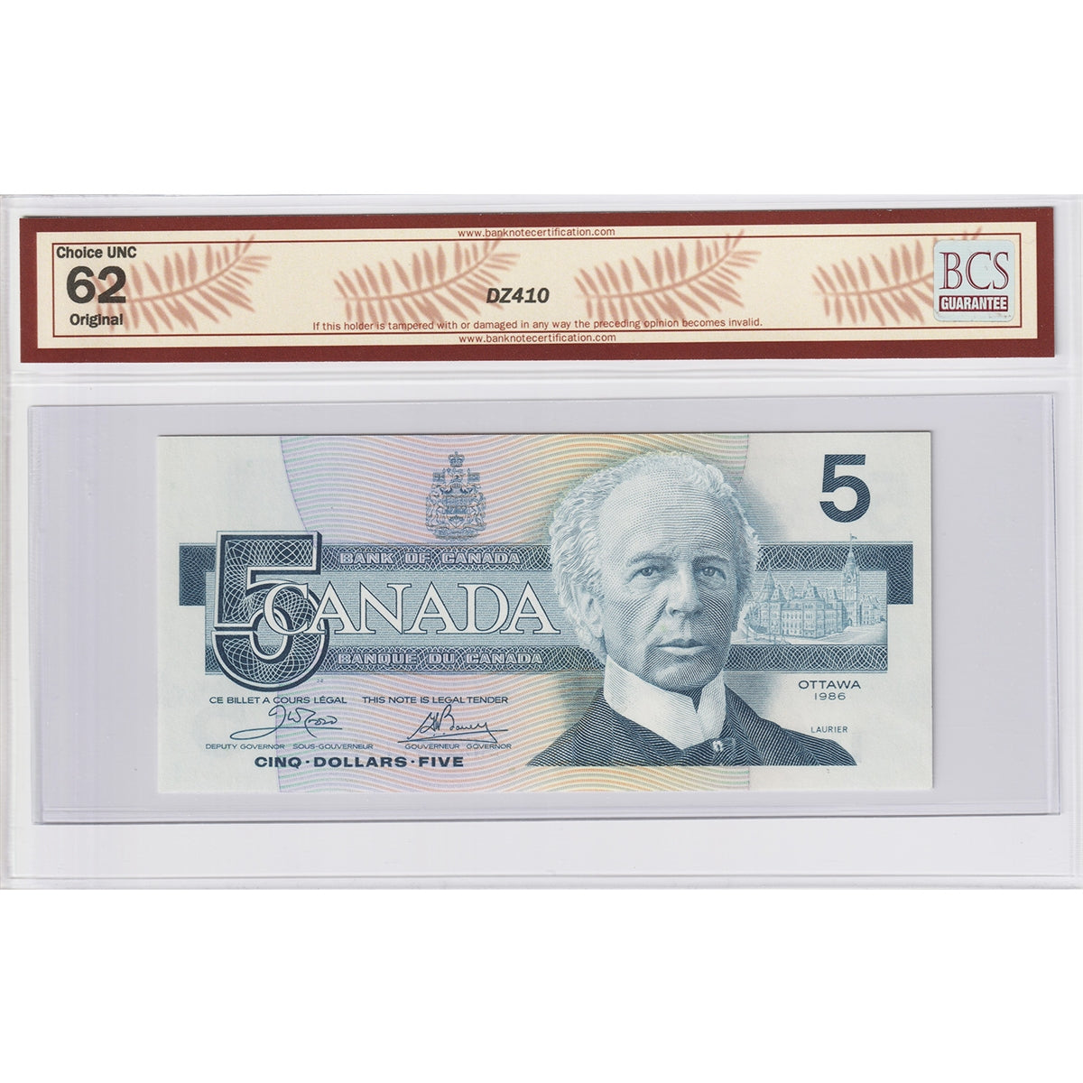 BC-56aA 1986 Canada $5 Crow-Bouey, YBPN, Replacement, ENX BCS Certified CUNC62 Original