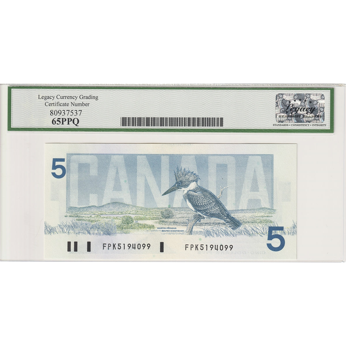 BC-56b 1986 Canada $5 Thiessen-Crow, FPK Legacy Certified GUNC65 PPQ