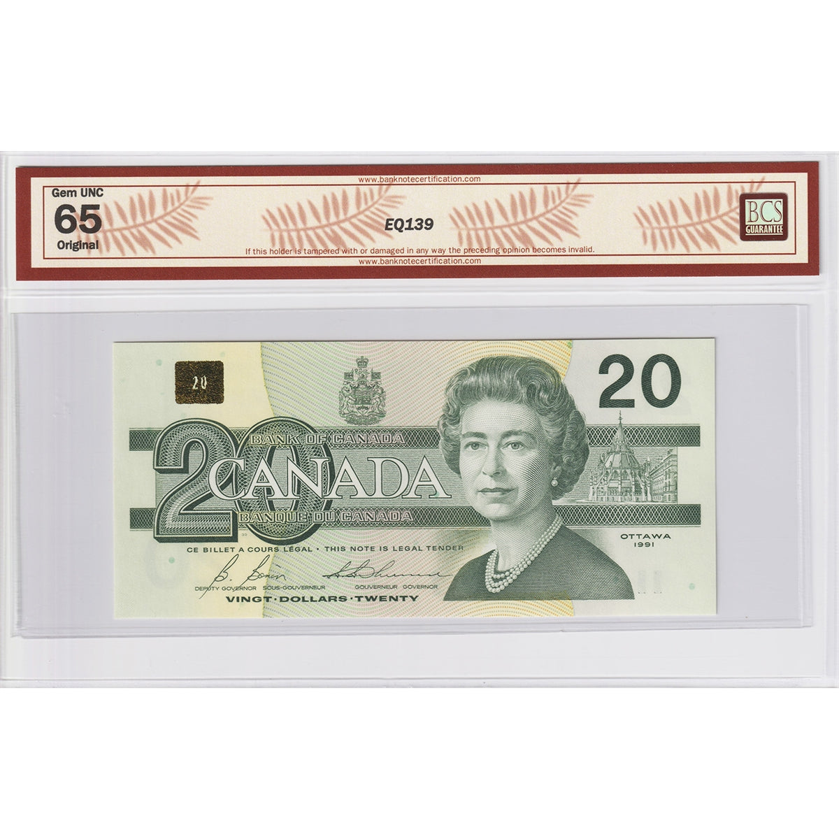 BC-58b 1991 Canada $20 Bonin-Thiessen, ESU BCS Certified GUNC65 Original