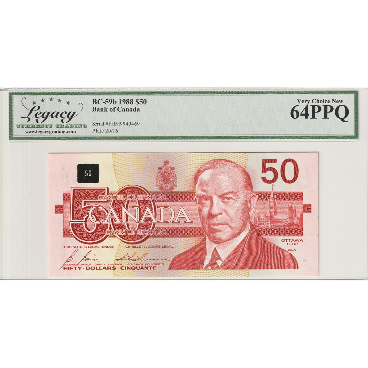 BC-59b 1988 Canada $50 Bonin-Thiessen, FHM Legacy Certified CUNC64 PPQ
