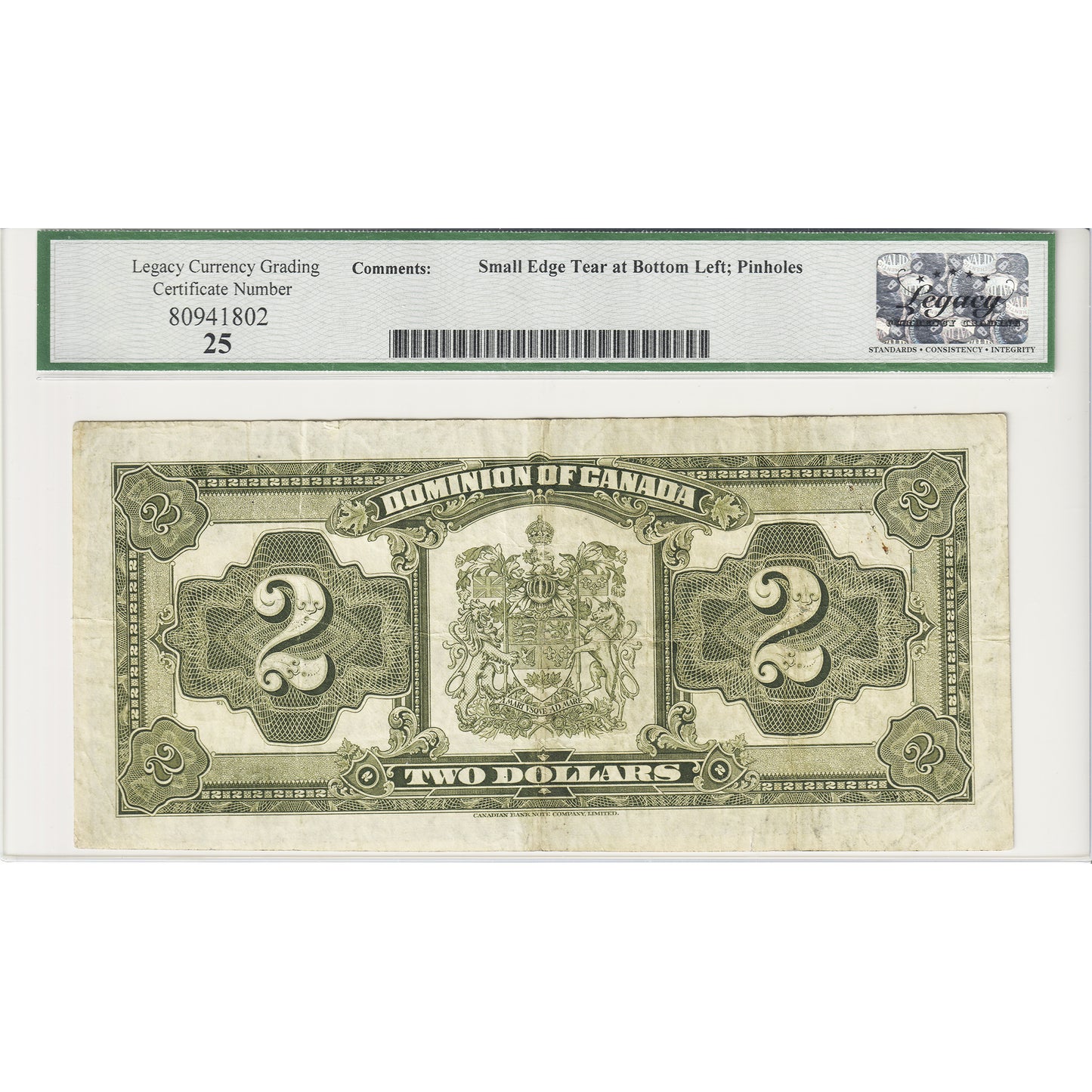 DC-26j 1923 Dominion $2 Campbell-Sellar, Black Seal, Grp 3, T, Check B Legacy Cert. VF25