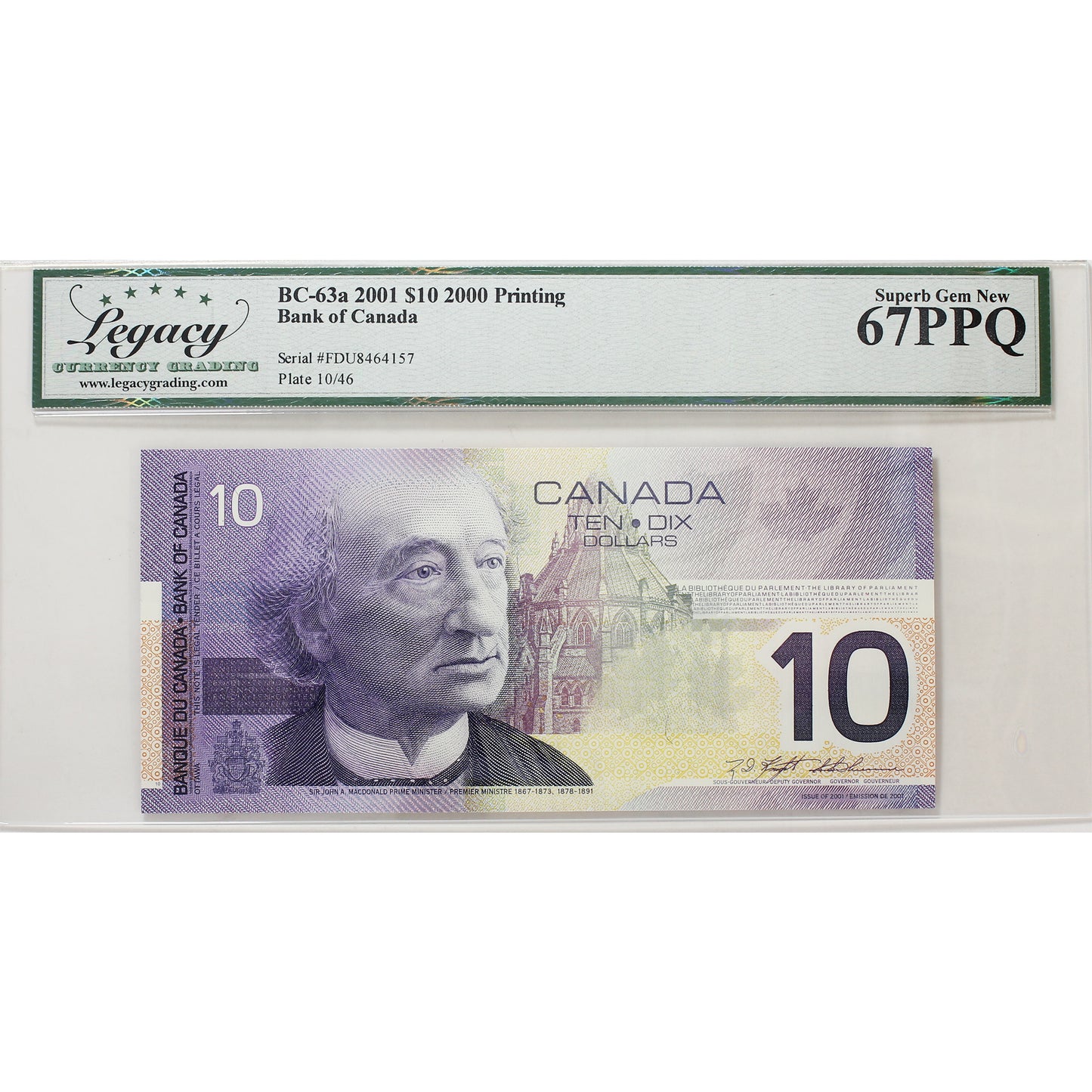 BC-63a 2001 Canada $10 Knight-Thiessen, Printed in 2000, FDU Legacy Certified GUNC67 PPQ