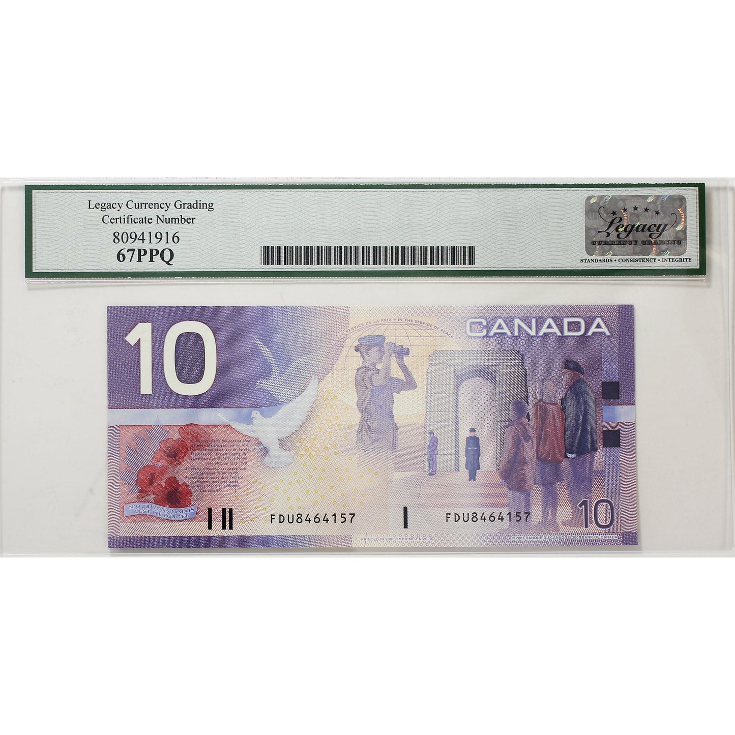 BC-63a 2001 Canada $10 Knight-Thiessen, Printed in 2000, FDU Legacy Certified GUNC67 PPQ