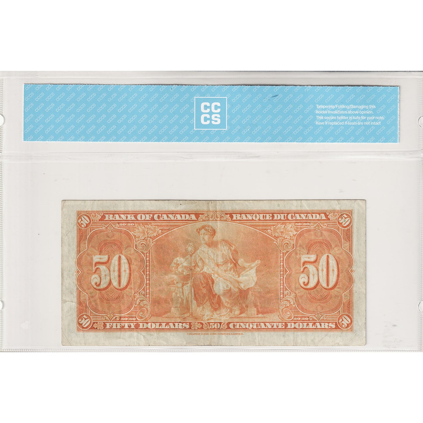 BC-26b 1937 Canada $50 Gordon-Towers, Changeover, B/H CCCS Certified VF20