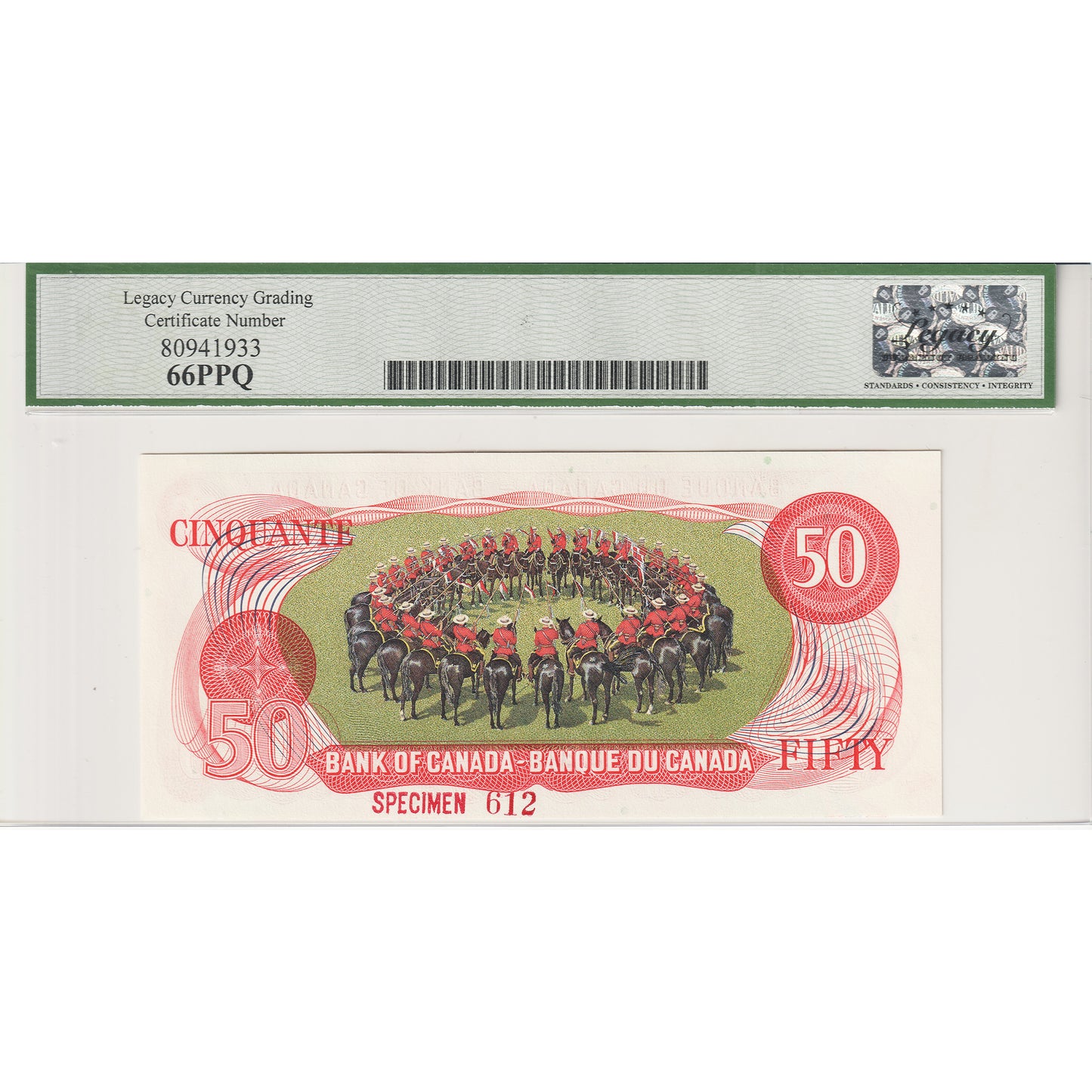 BC-51aS 1975 Canada $50 Lawson-Bouey, Specimen 612, HA Legacy Certified GUNC66 PPQ