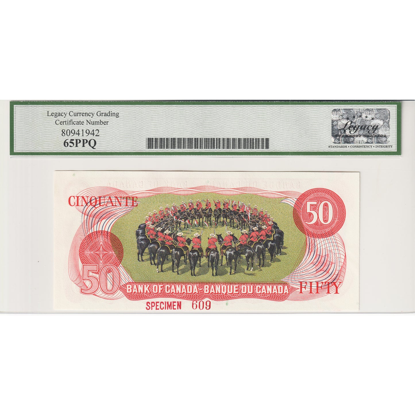 BC-51aS 1975 Canada $50 Lawson-Bouey, Specimen 609, HA Legacy Certified GUNC65 PPQ