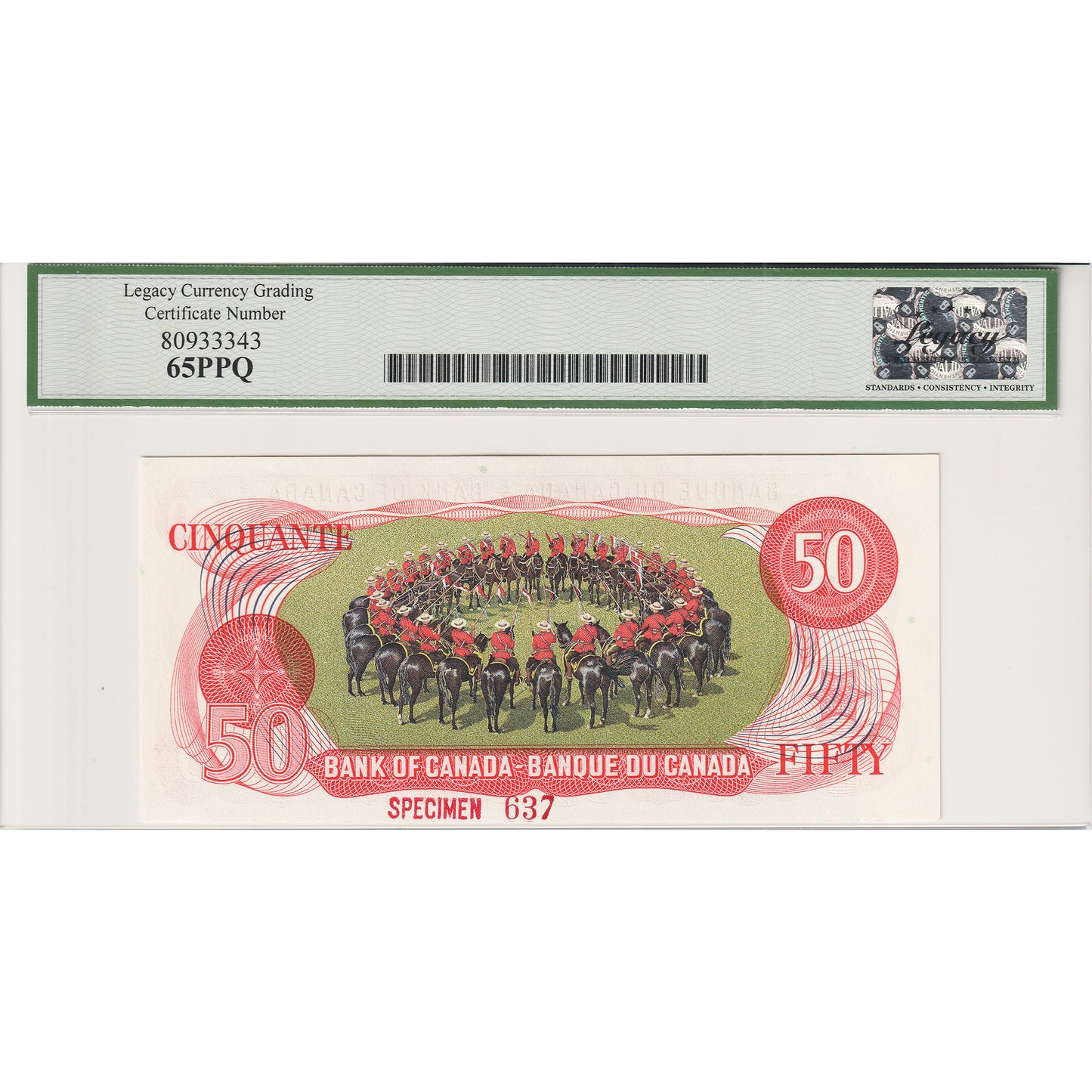 BC-51aS 1975 Canada $50 Lawson-Bouey, Specimen 637, HA Legacy Certified GUNC65 PPQ