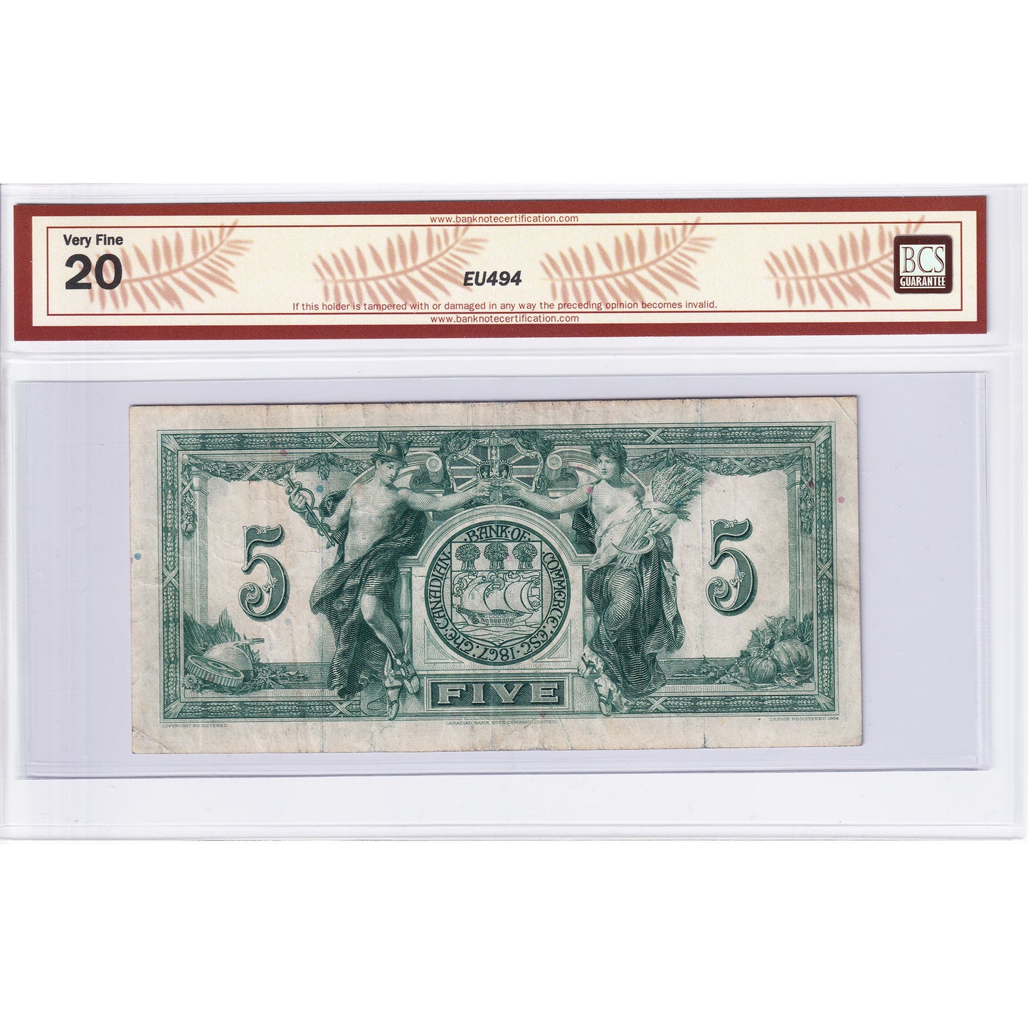 75-18-04 1935 Canadian Bank of Commerce $5 Logan-Arscott, Type 2, C BCS Certified VF-20