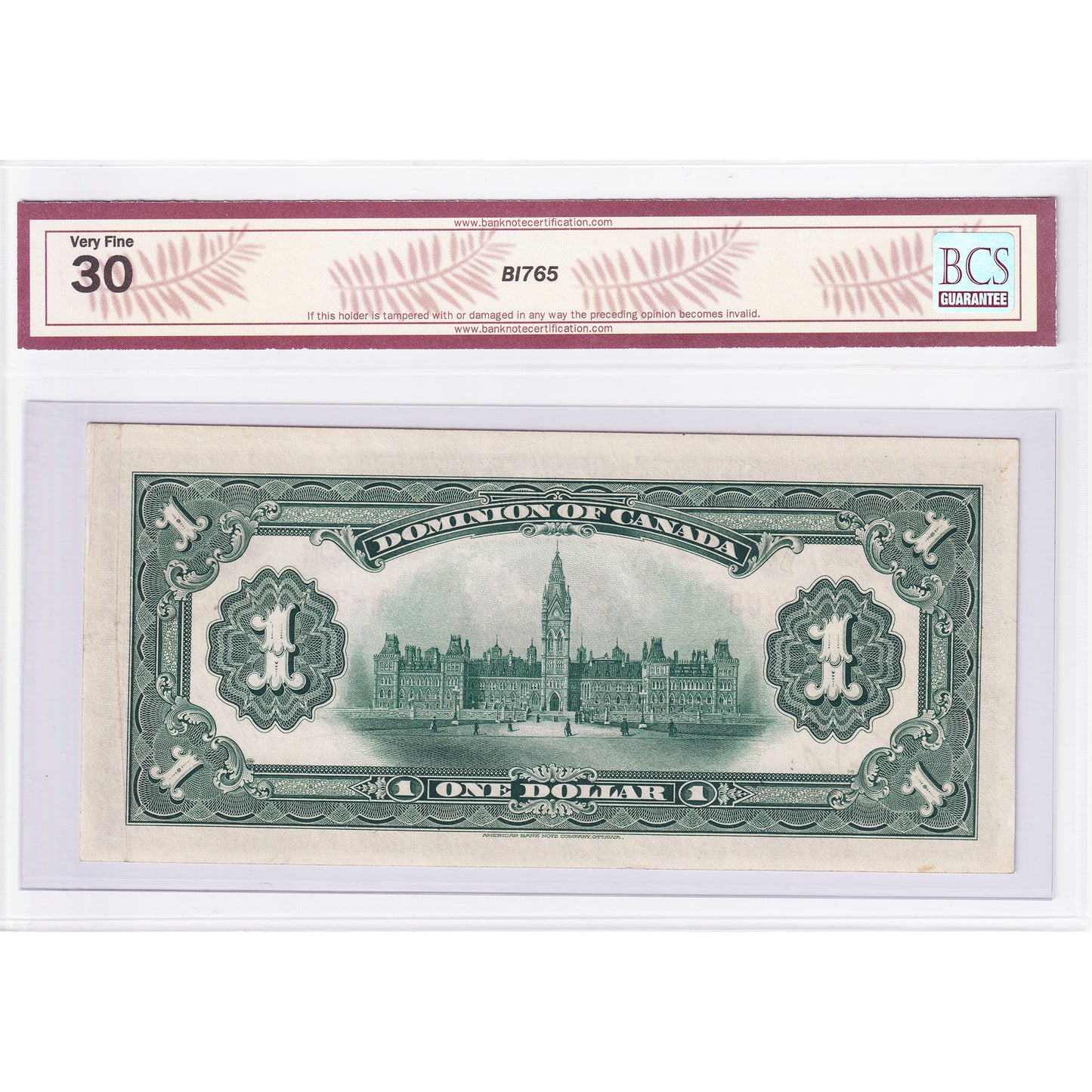 DC-23a-ii 1917 Dominion $1 Various-Boville, No Seal, M, Check Letter C, BCS Cert. VF-30