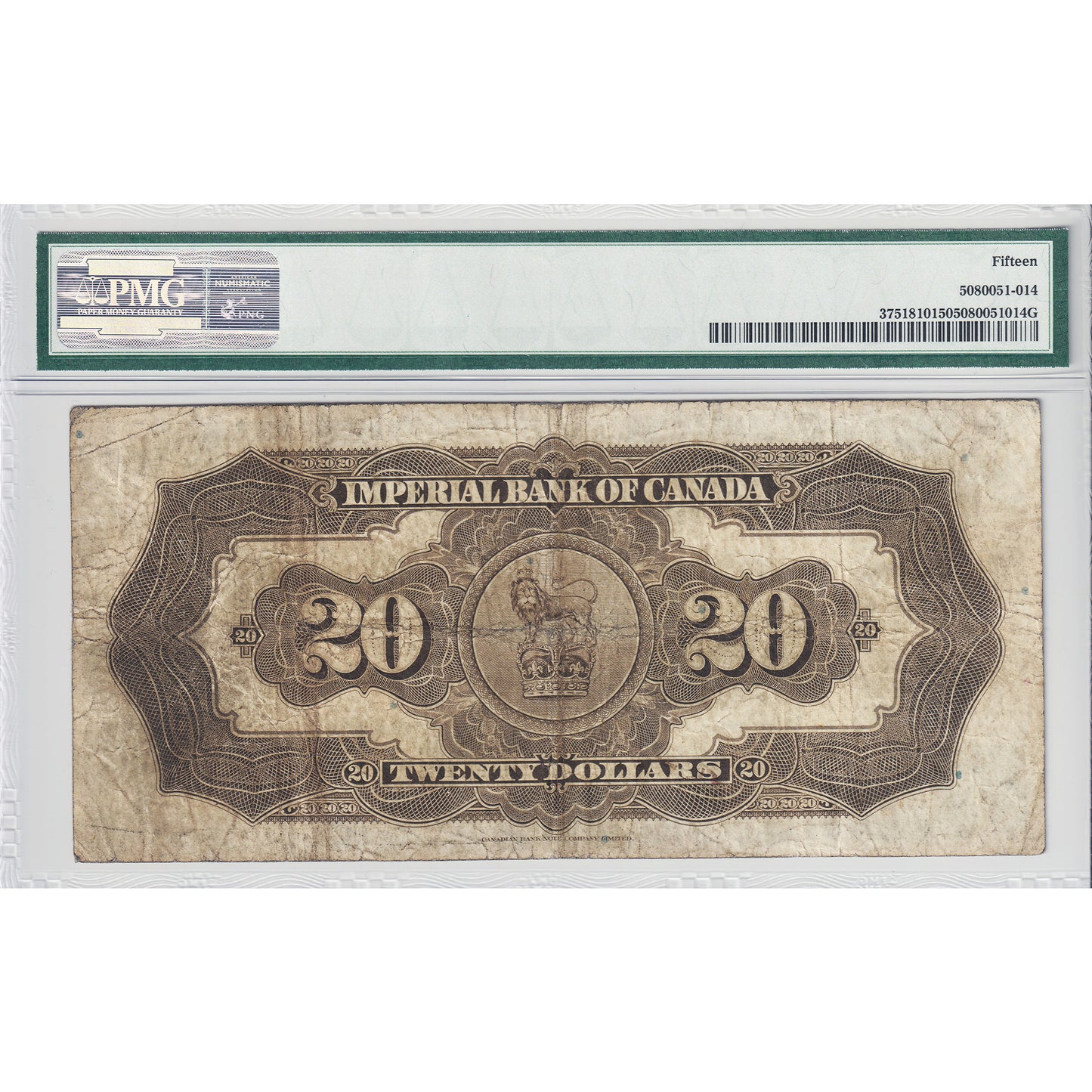375-18-10 1923 Imperial Bank $20 Howland-Phipps, Toronto, Check C PMG Certified F-15
