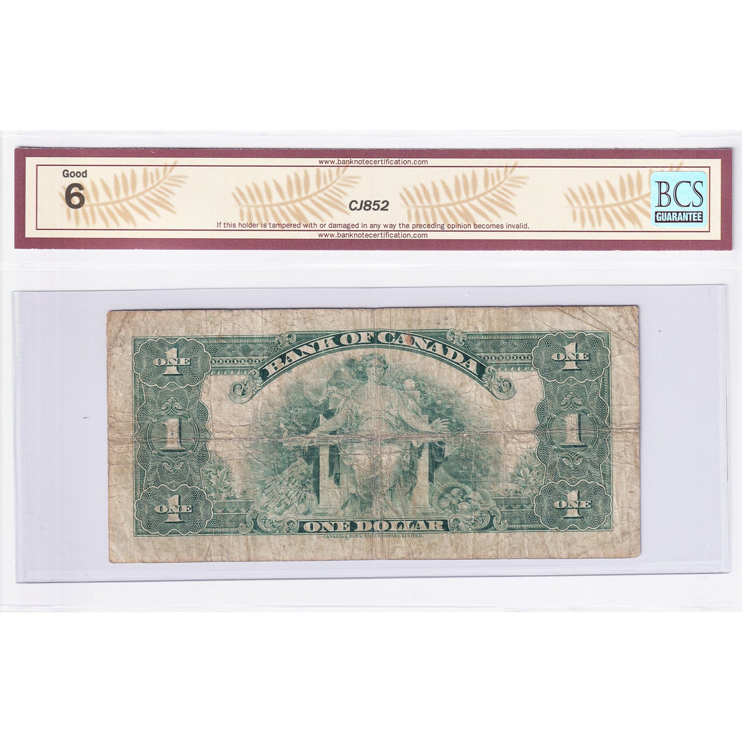 BC-1 1935 Canada $1 Osborne-Towers, English, Series A, Check Letter D BCS Certified G-6