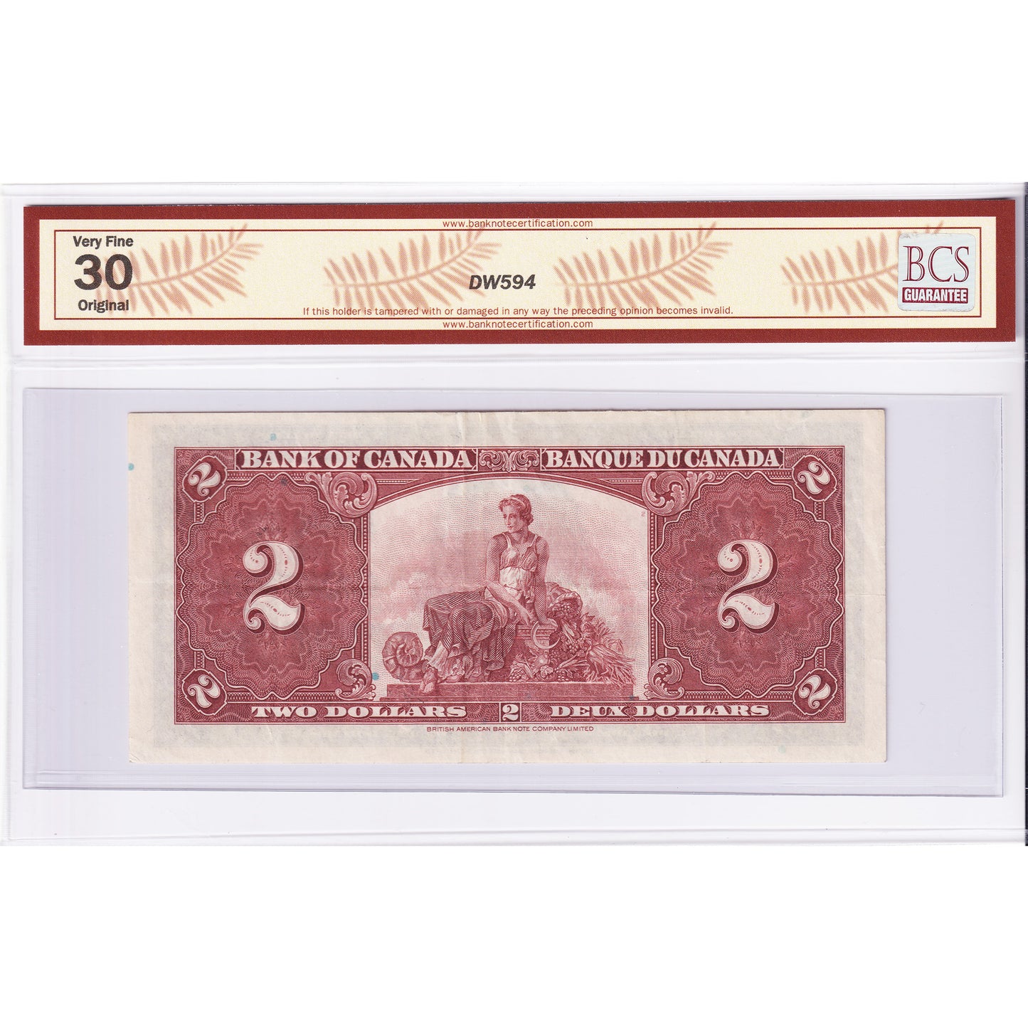 BC-22a 1937 Canada $2 Osborne-Towers, A/B BCS Certified VF-30 Original