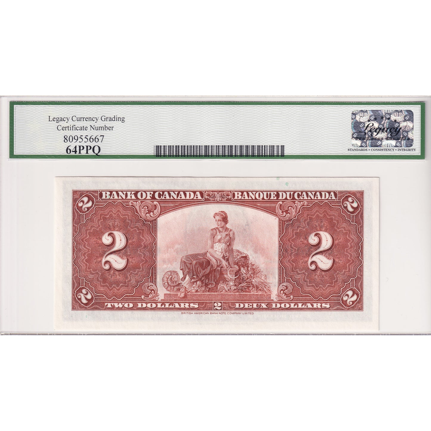 BC-22c 1937 Canada $2 Coyne-Towers, E/R Legacy Certified CUNC-64 PPQ