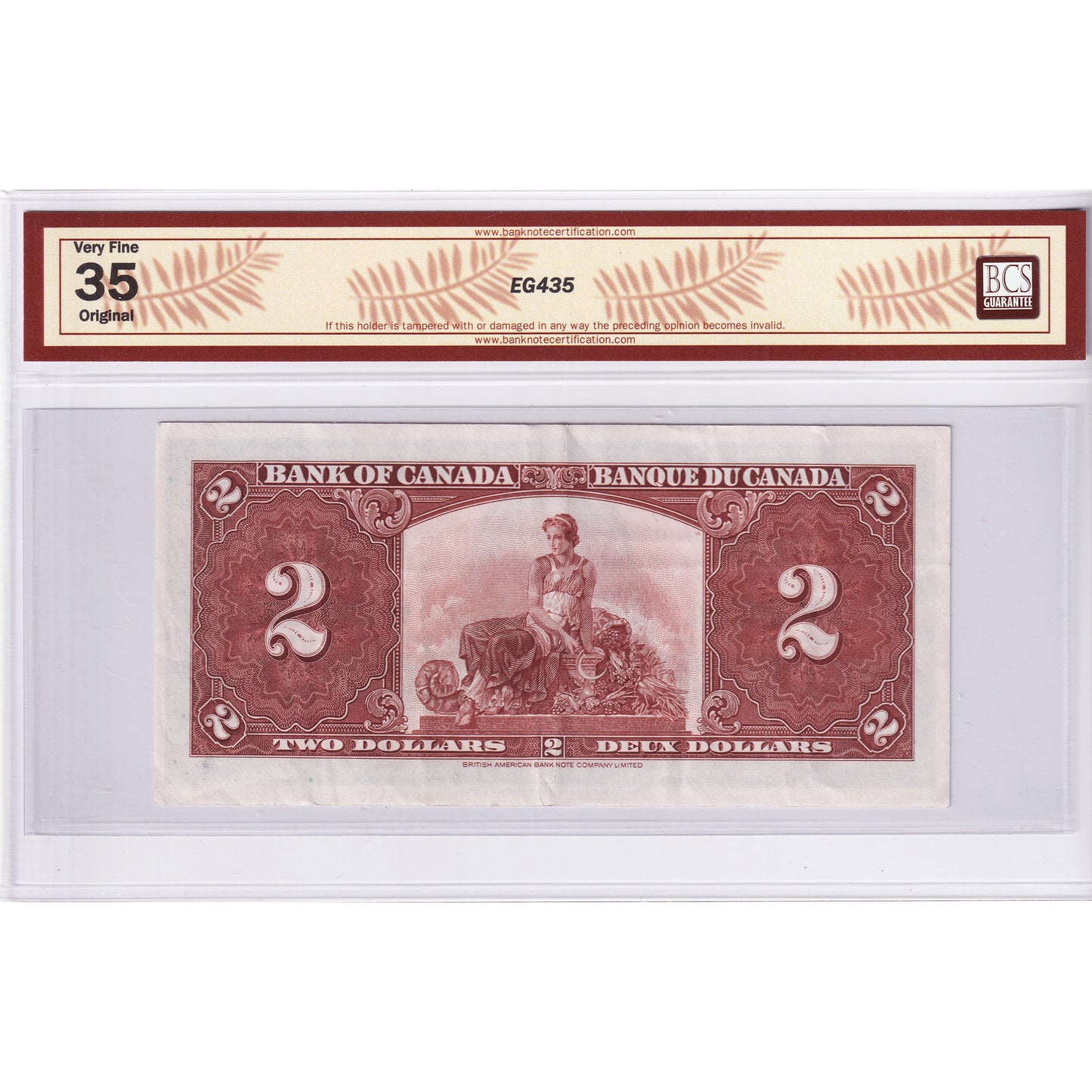 BC-22c 1937 Canada $2 Coyne-Towers, J/R BCS Certified VF-35 Original