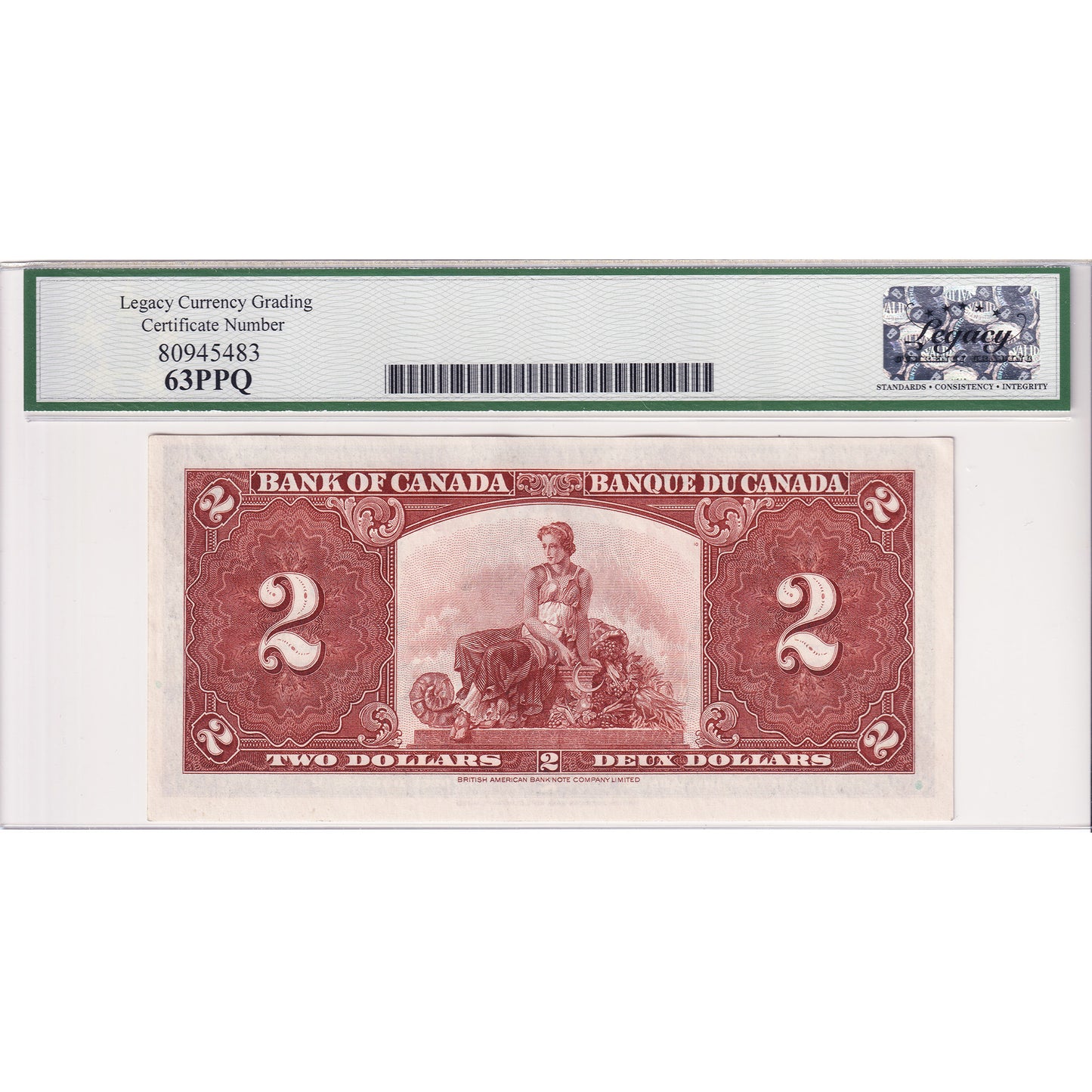 BC-22b 1937 Canada $2 Gordon-Towers, U/B Legacy Certified CUNC-63 PPQ