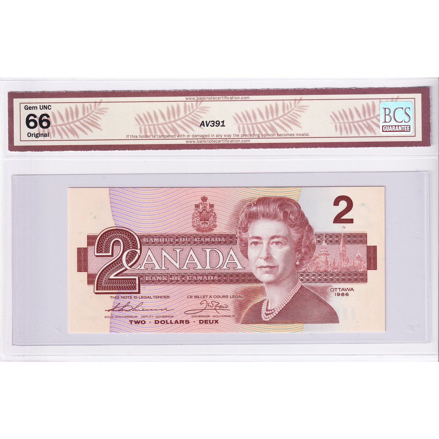 BC-55b-i 1986 Canada $2 Thiessen-Crow, EGM BCS Certified GUNC66 Original