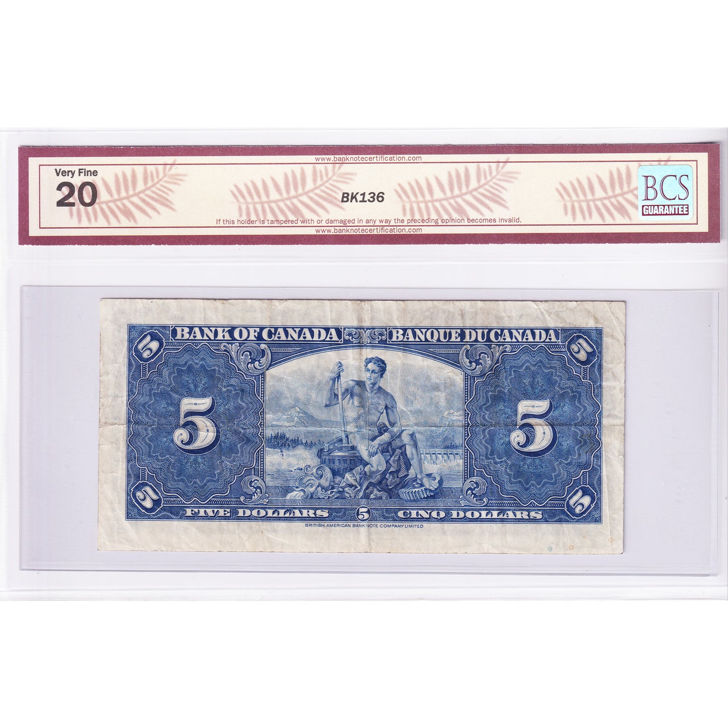 BC-23a 1937 Canada $5 Osborne-Towers, A/C BCS Certified VF20