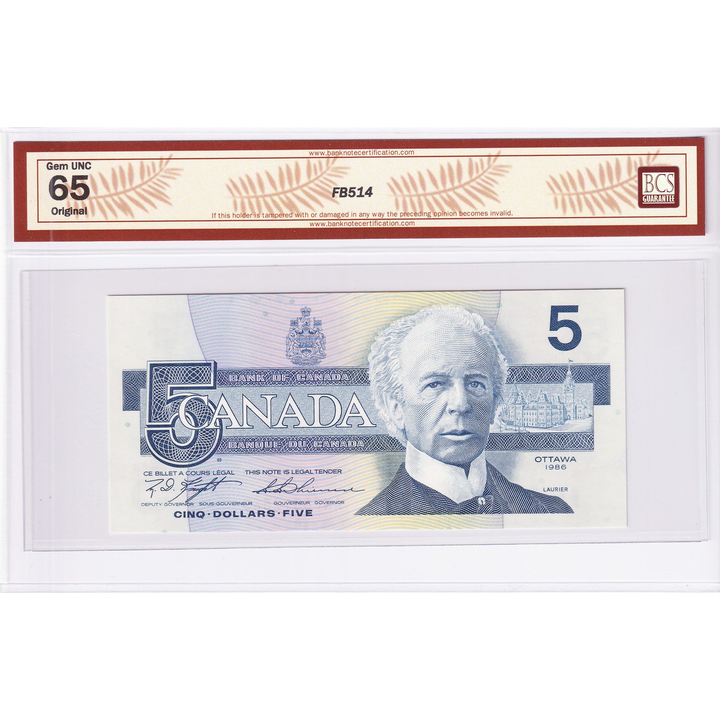 BC-56d 1986 Canada $5 Knight-Thiessen, Changeover, ANP BCS Certified GUNC-65 Original
