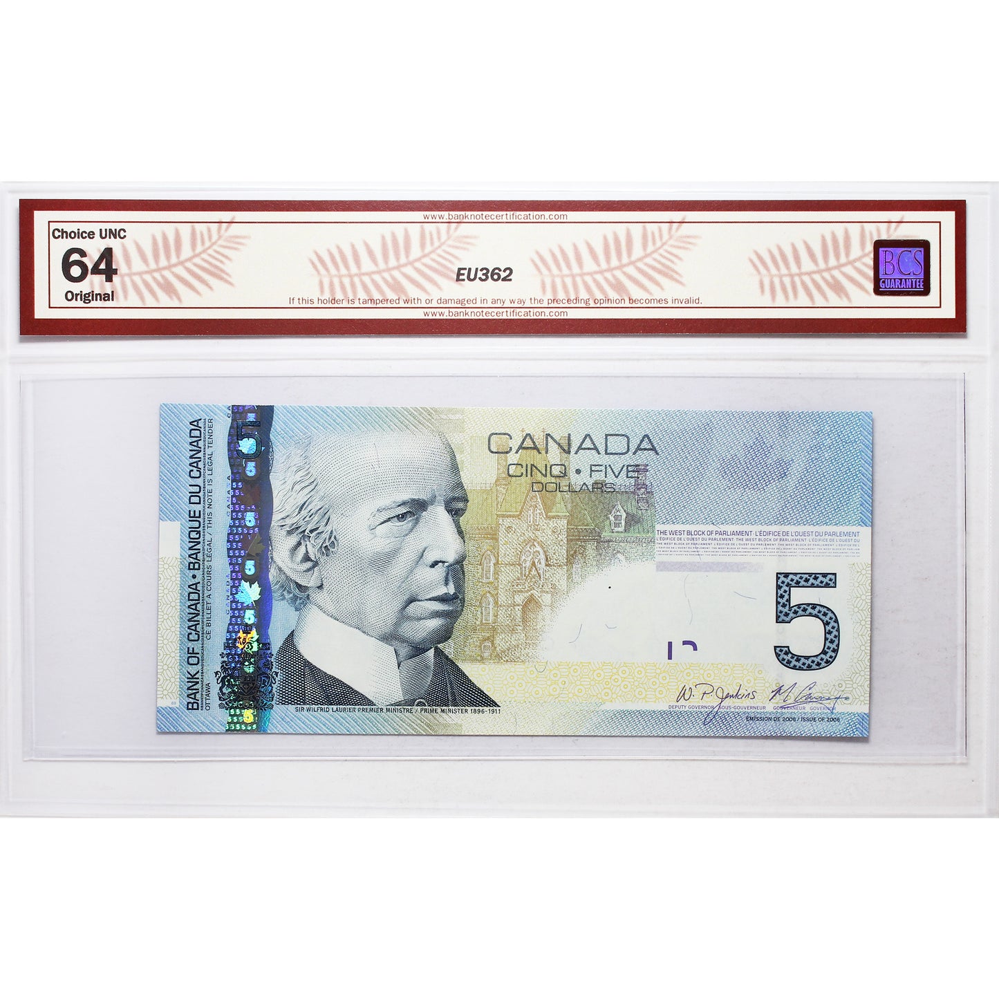 BC-67b-N1-iii 2006 Canada $5 J-C, 2008, RADAR AAC7355537 BCS Certified CUNC64 Original